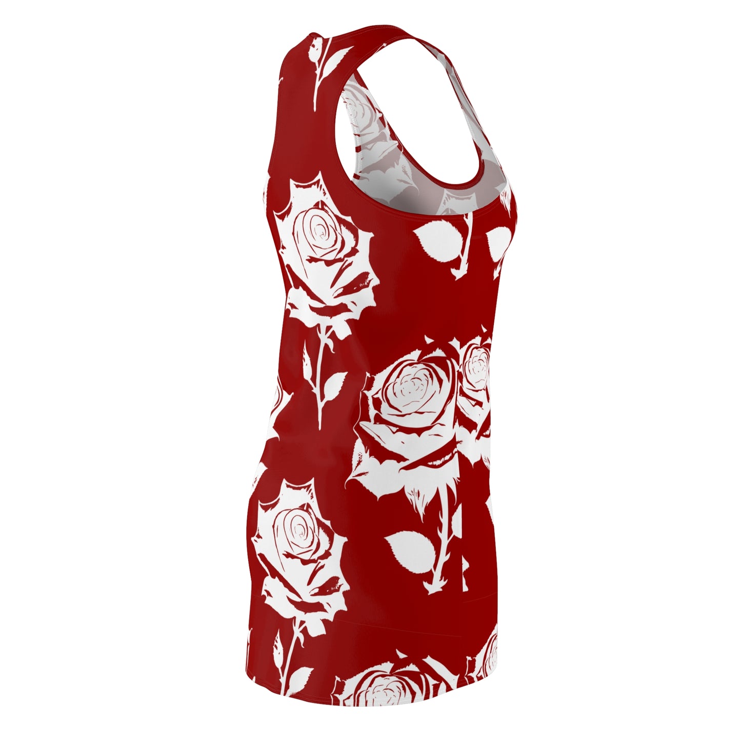 Racerback Kleid Damen – Rot Weiß Sommerkleid mit Rosenmuster Elegant