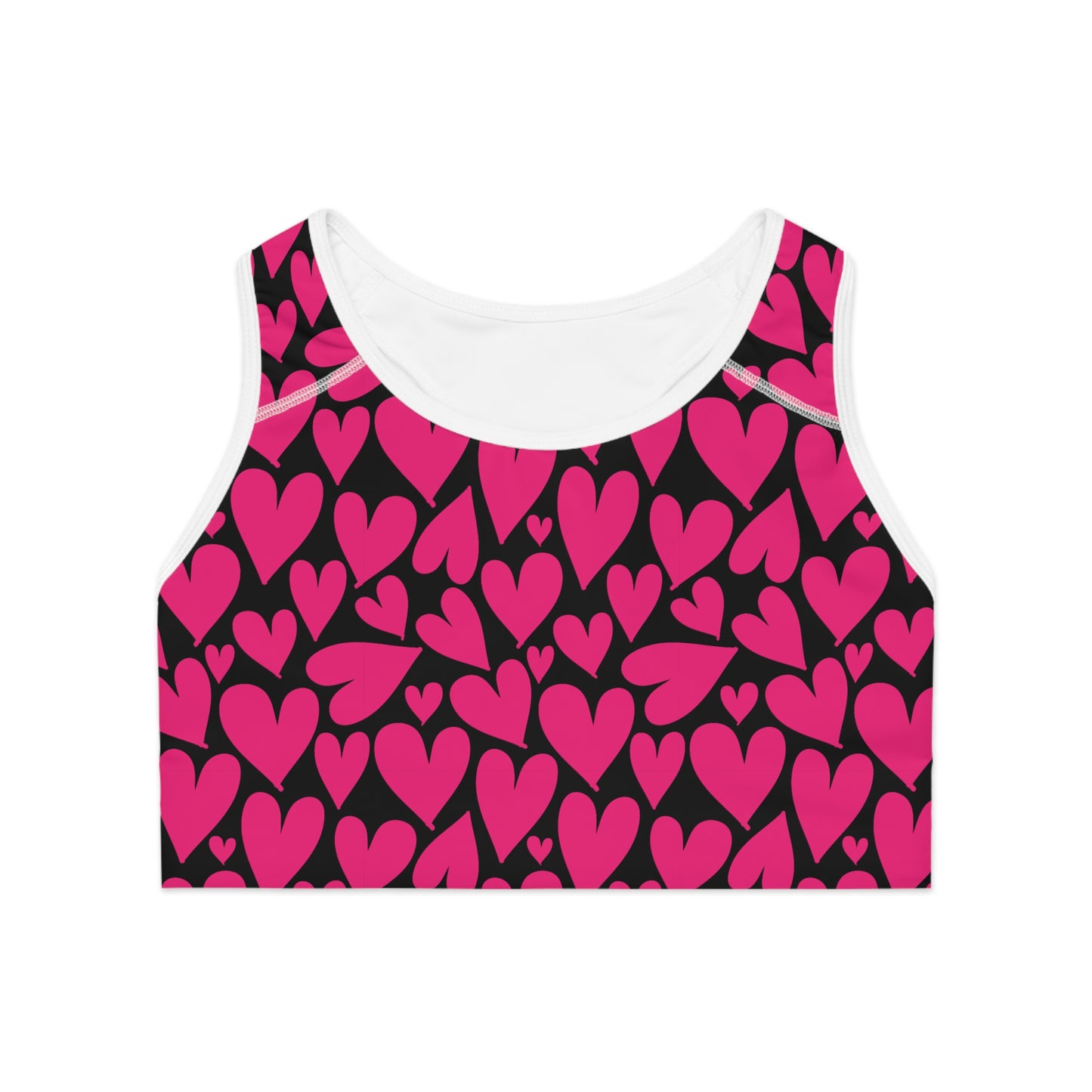 Damen Sport BH Herz Print Pink Schwarz Atmungsaktiv Yoga Fitness Top