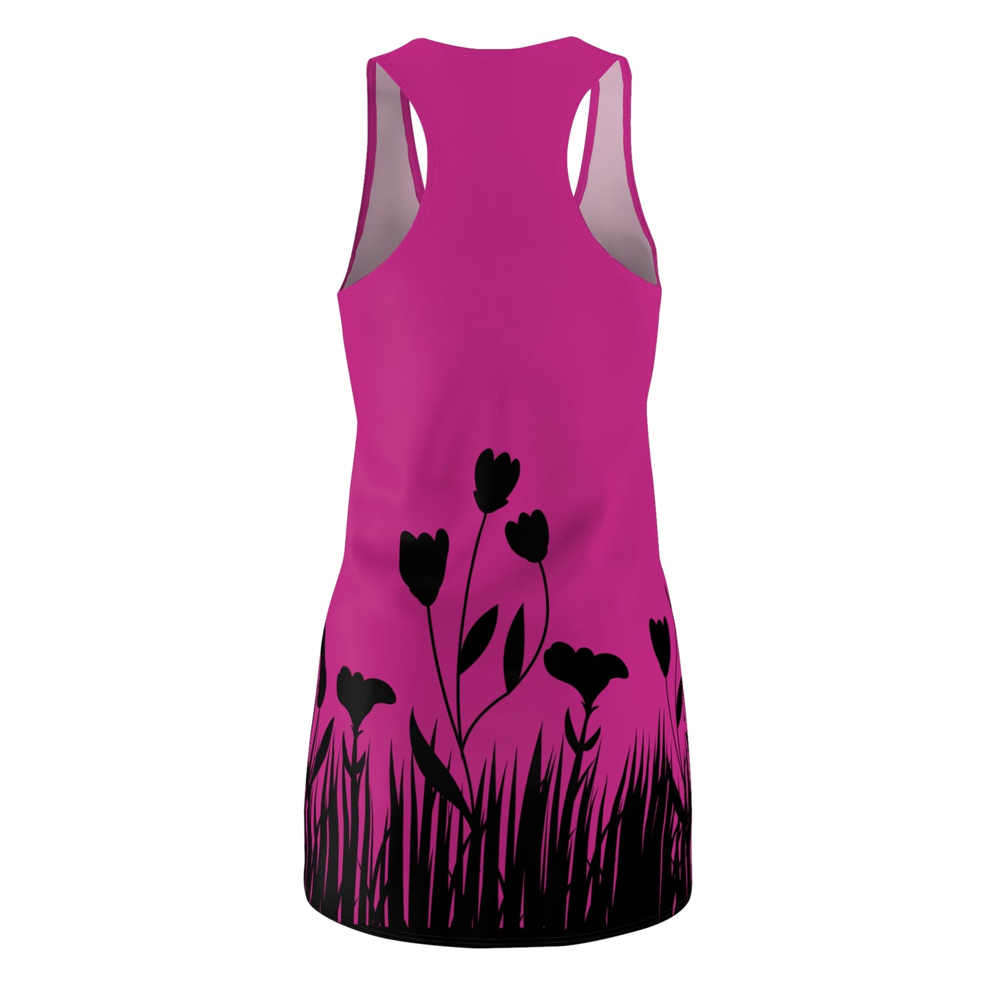 Blumensilhouette Racerback Kleid – Elegant Schwarz Pink