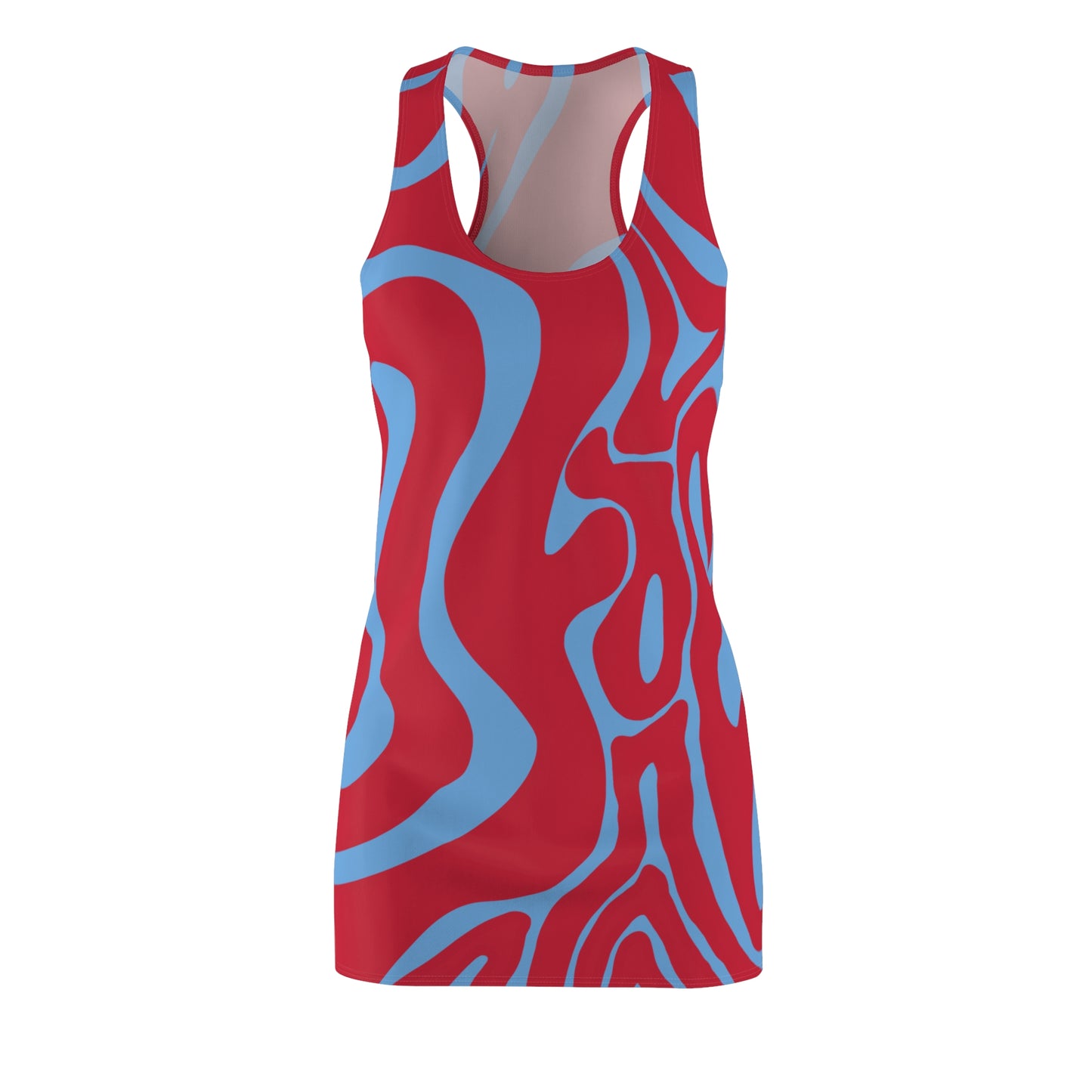 Rot Hellblau Swirl Racerback Kleid – Abstraktes Sommerkleid