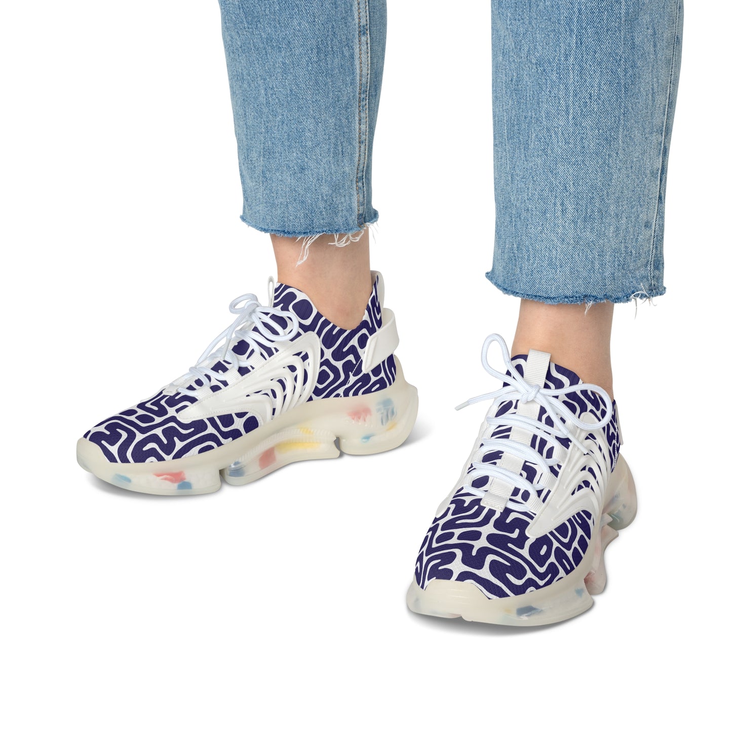 Damen Sneaker Blau Weiß Modern Design Atmungsaktiv