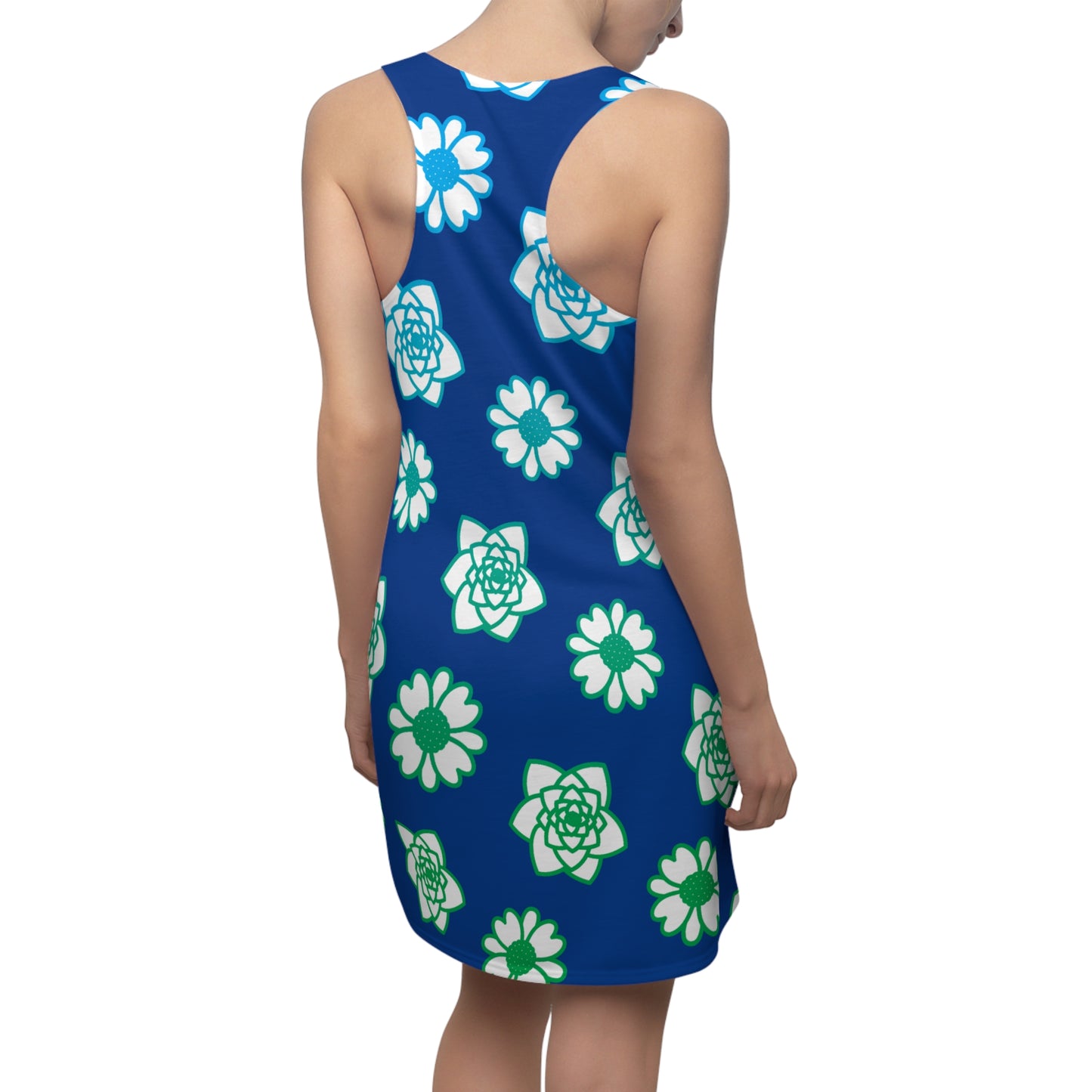 Racerback Kleid blau mit grünem Blumenmuster Sommerlook