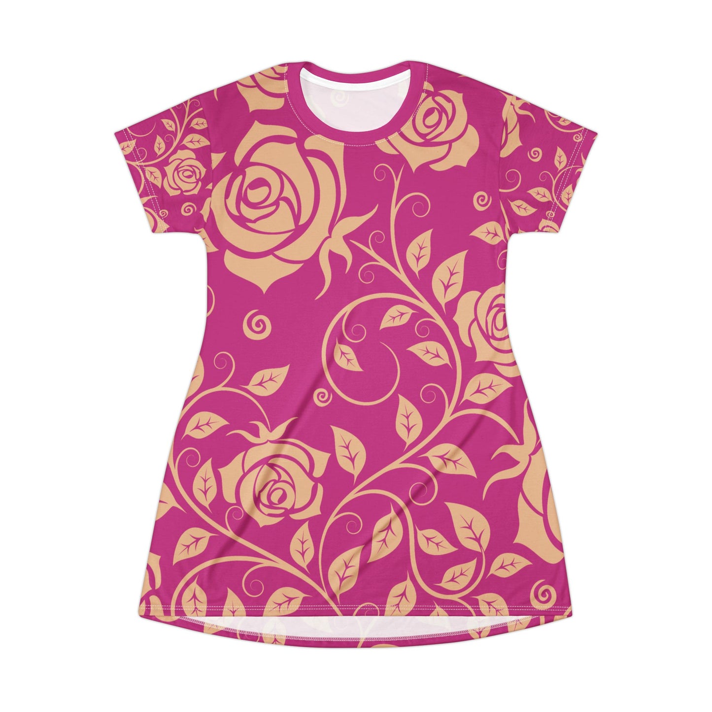 Pinkes Damen Kleid Blumen T Shirt Style Sommer Boho Casual