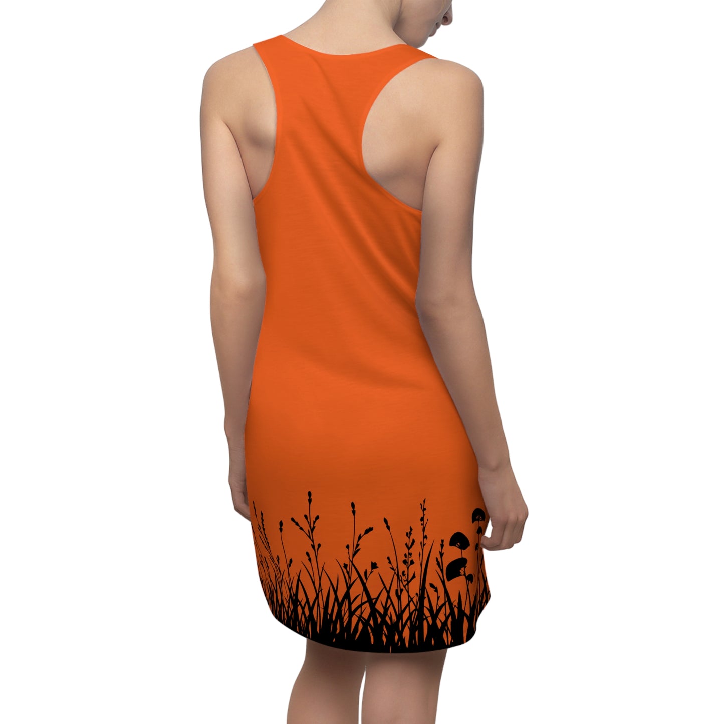 Orange Floral Silhouette Racerback Kleid – Elegantes Sommerkleid