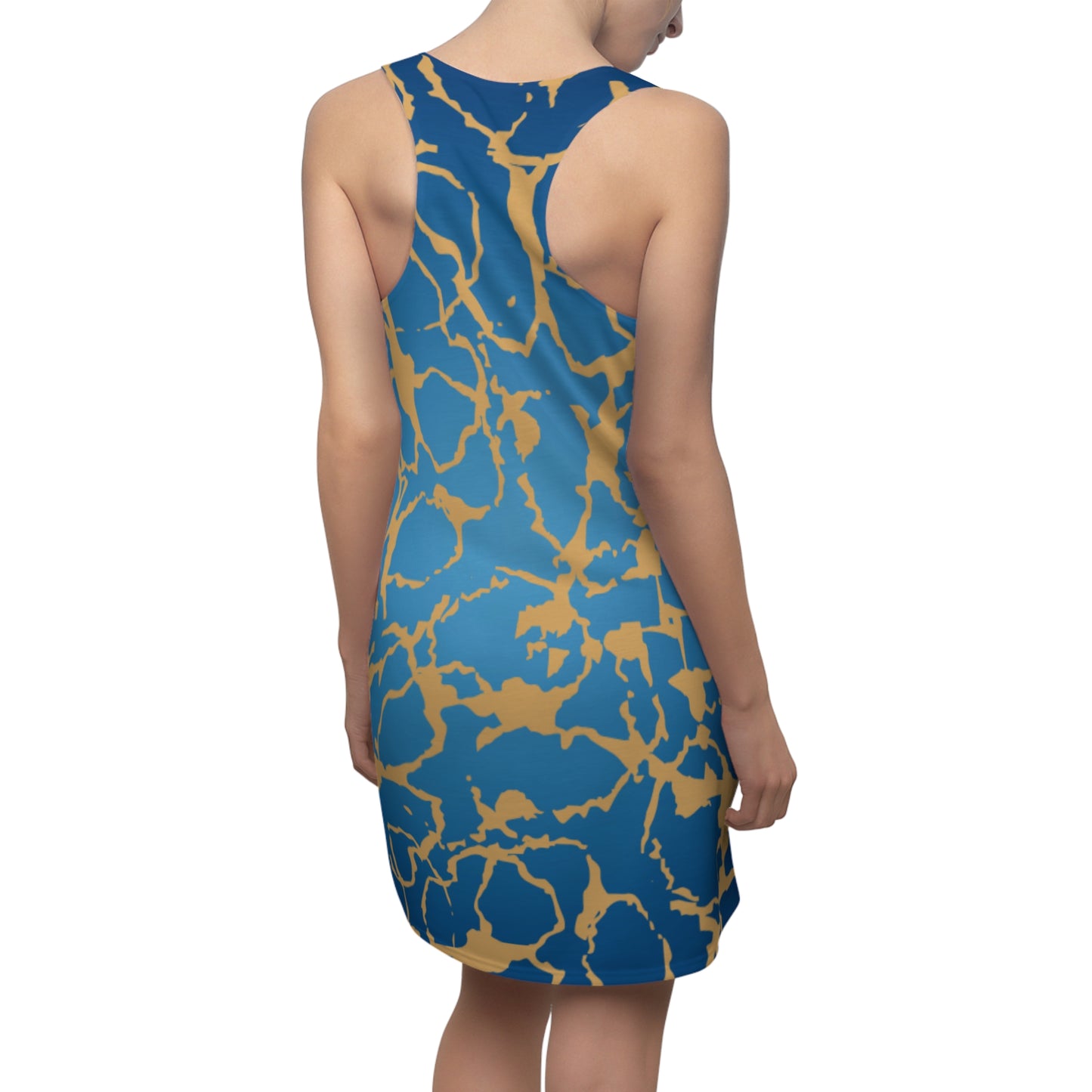 Racerback Kleid Blau Gold mit abstraktem Muster & sanftem Farbverlauf