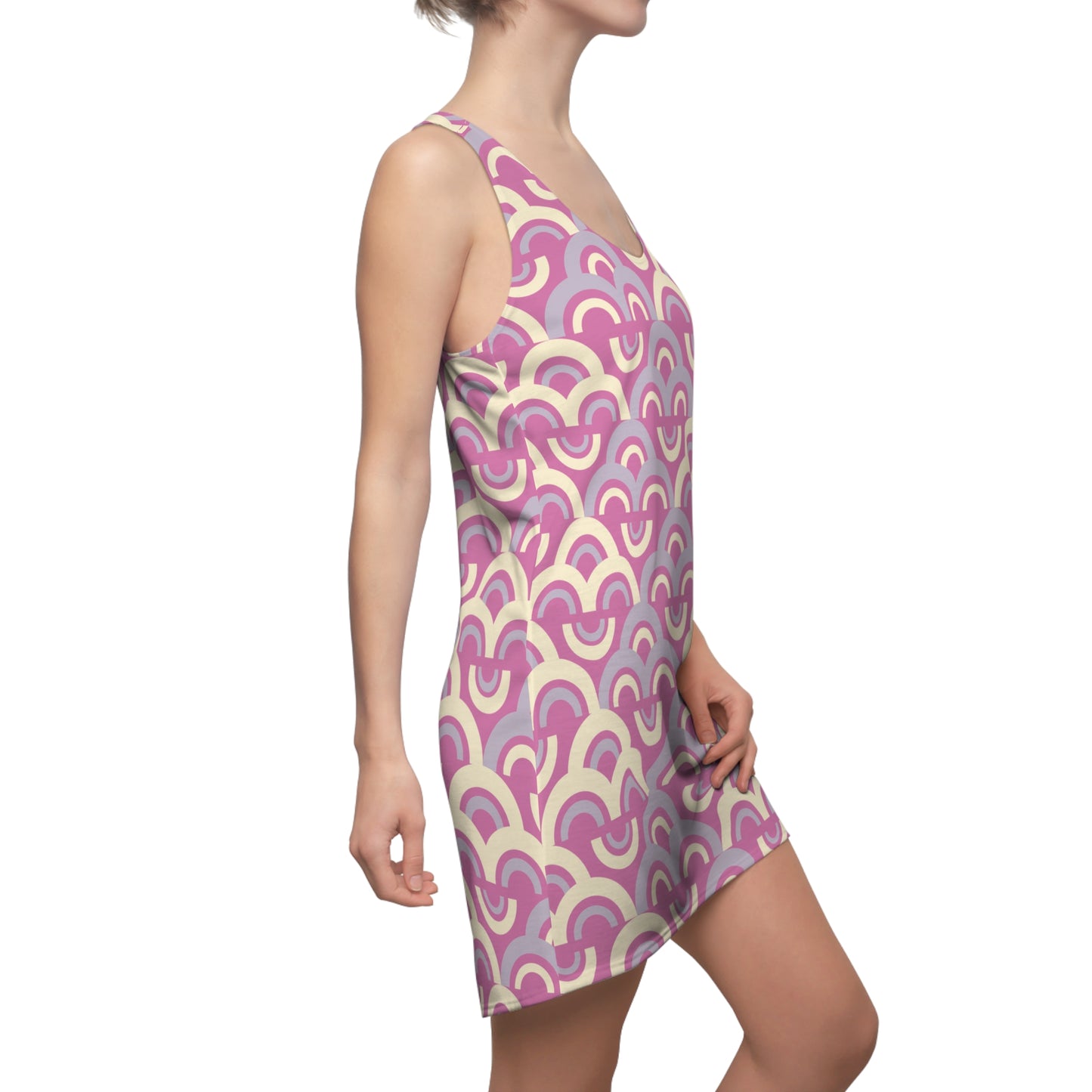 Damen Racerback Kleid Rosa Pastell Bogenmuster Bequemes Freizeitkleid