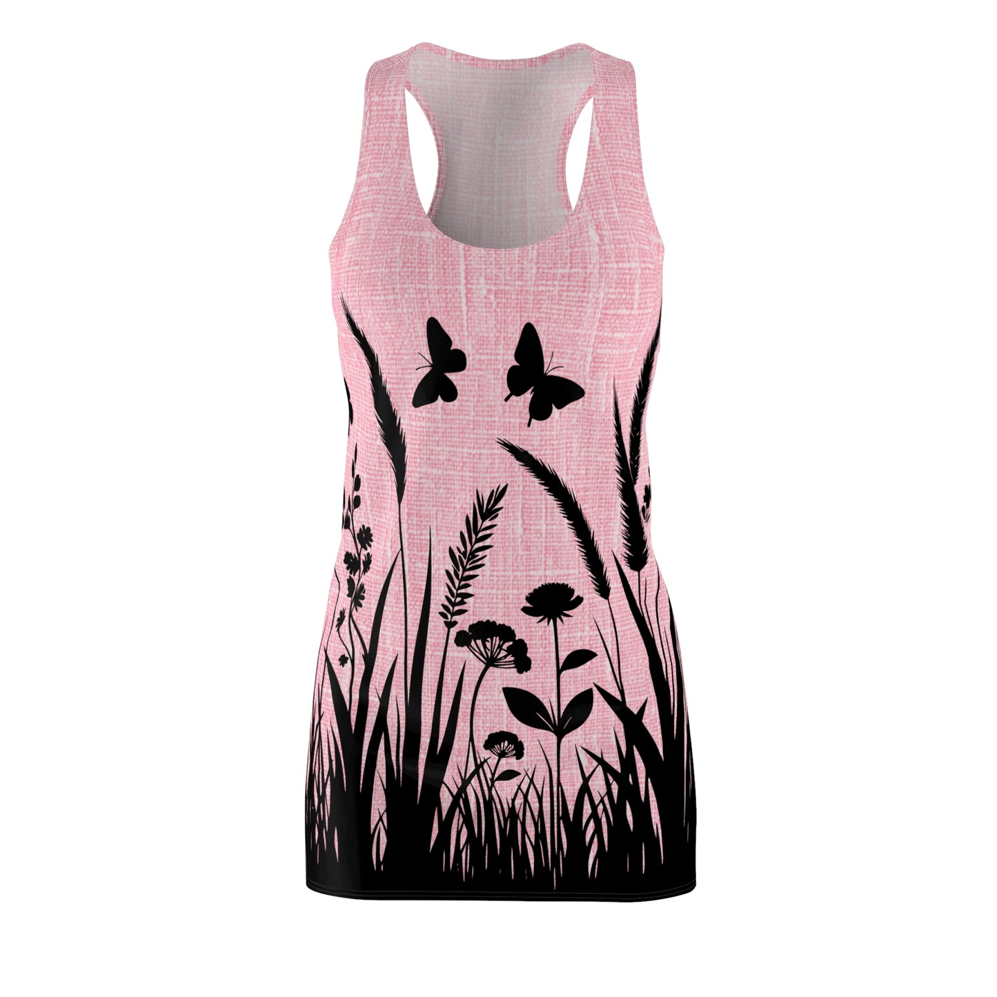 Racerback Kleid Damen – Rosa Sommerkleid mit Schmetterling-Print