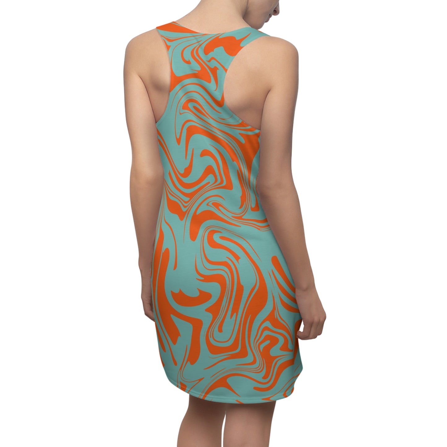 Aqua Orange Marmor Racerback Kleid – Trendige Sommer Damenmode
