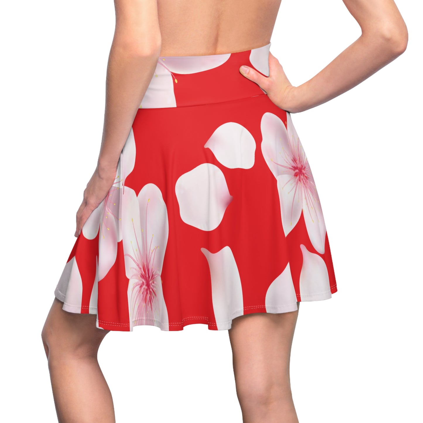 Roter Damen Rock Blütenmuster Skater Elegant Sommer Casual