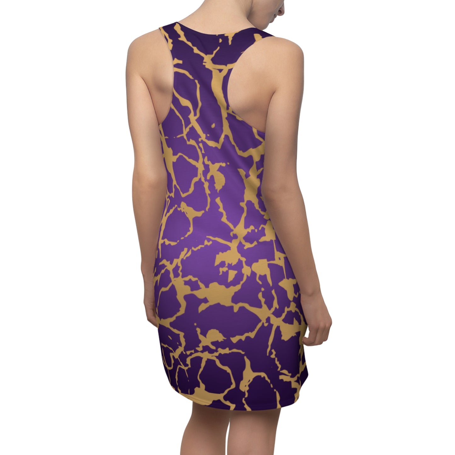 Racerback Kleid Violett Gold mit abstraktem Muster Farbverlauf