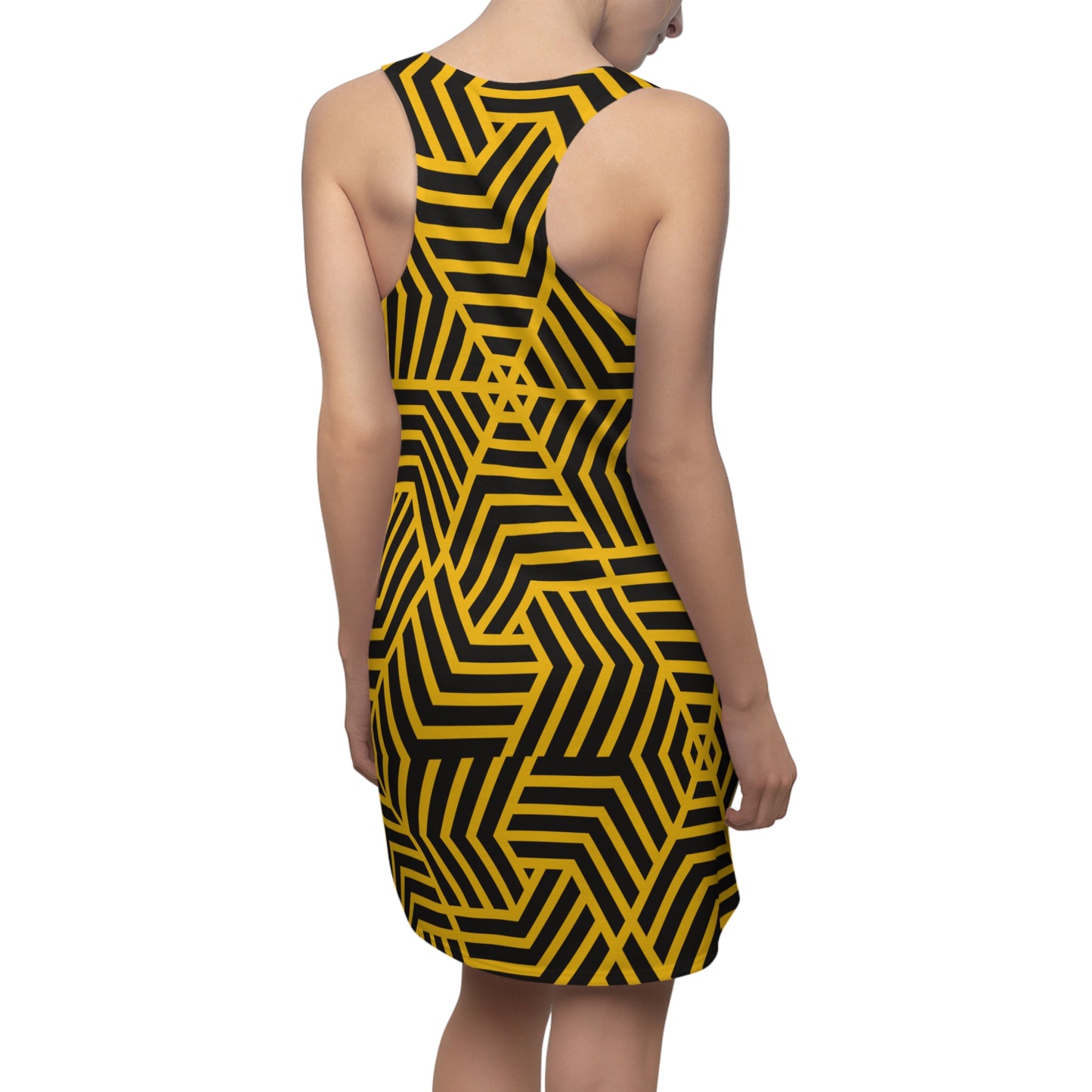 Racerback Kleid Damen – gelbes Sommerkleid mit geometrischem Muster