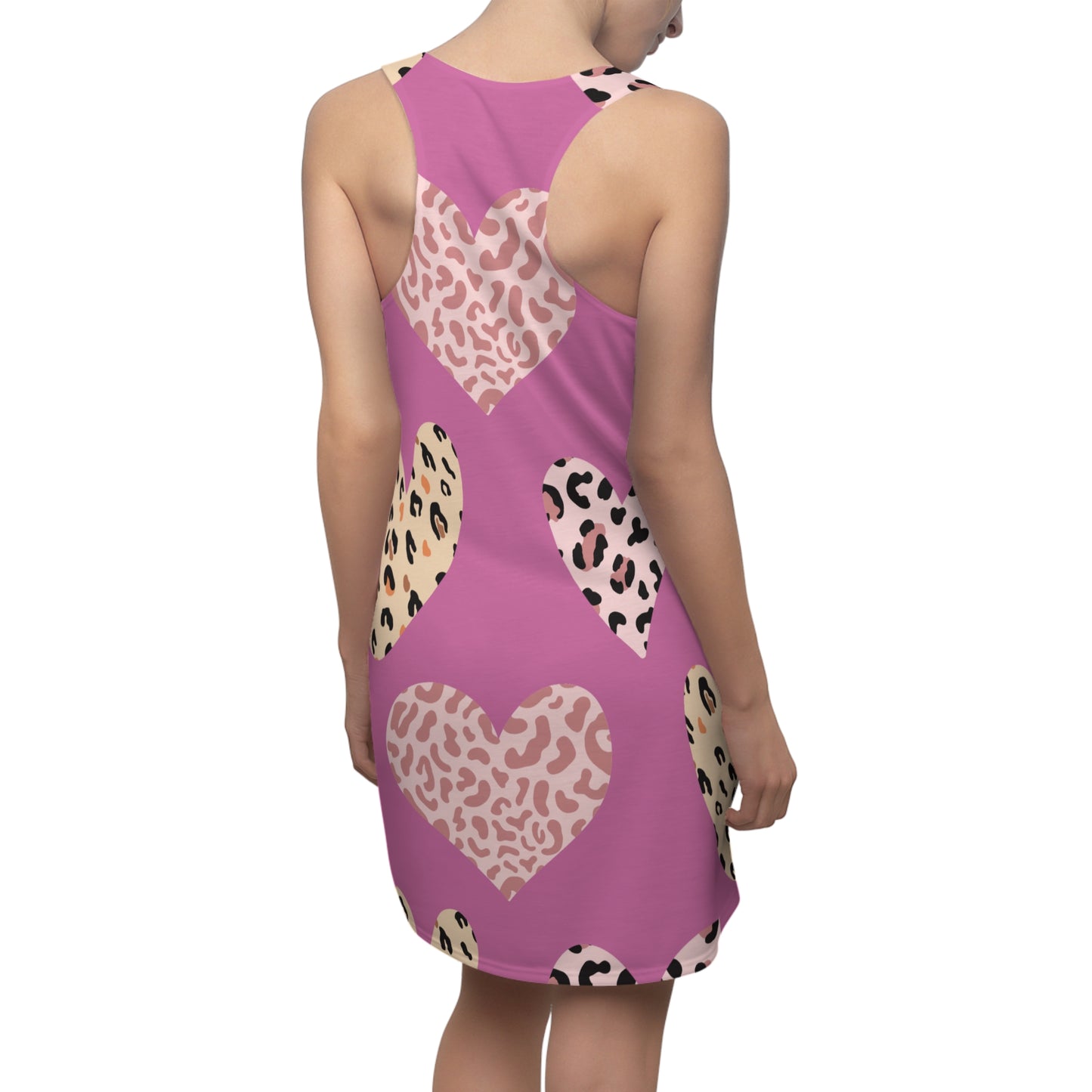 Rosa Herz Leopard Racerback Kleid – Weiß Pink Sommerkleid