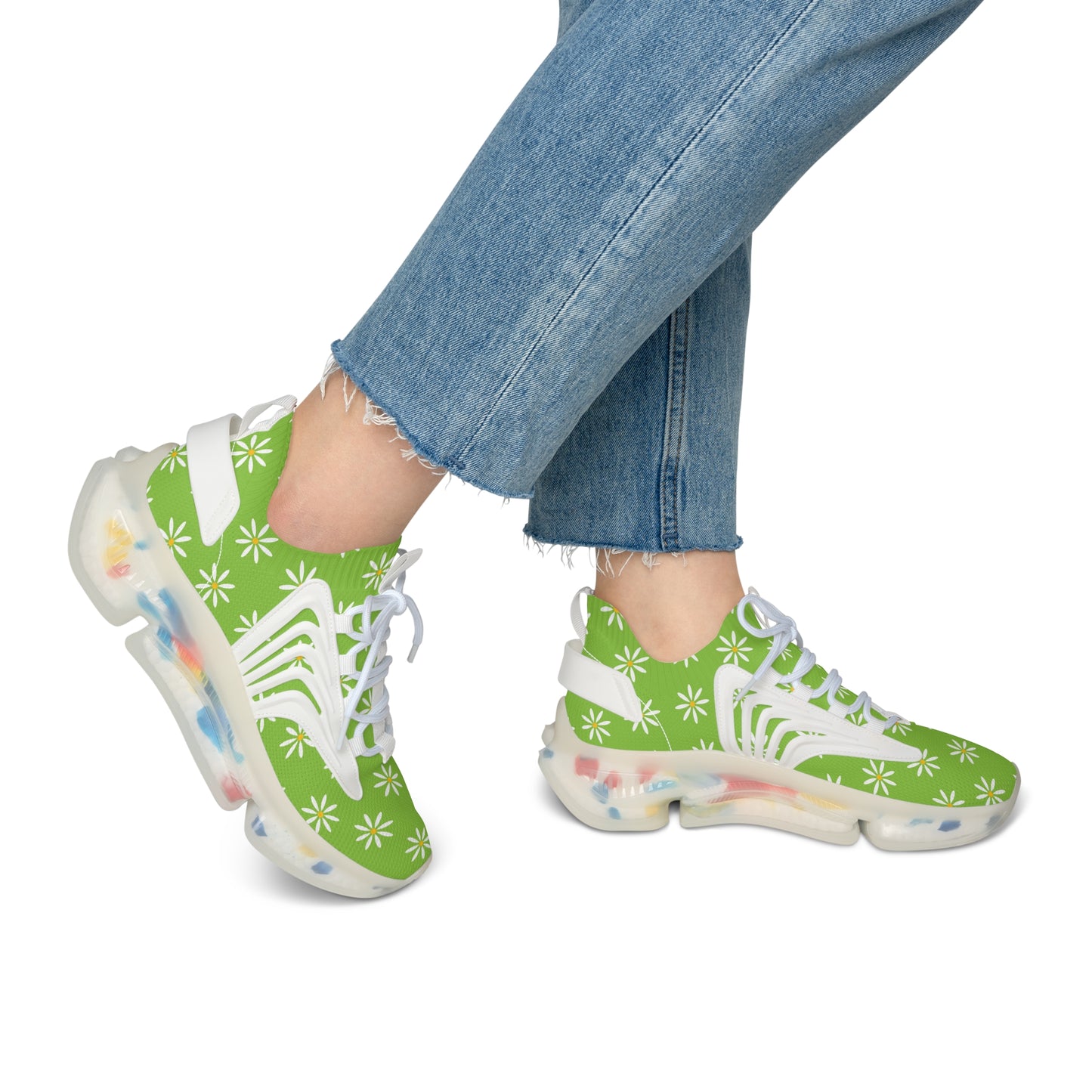 Grüne Damen Sneaker mit Blumenmuster – Stylische Sportschuhe