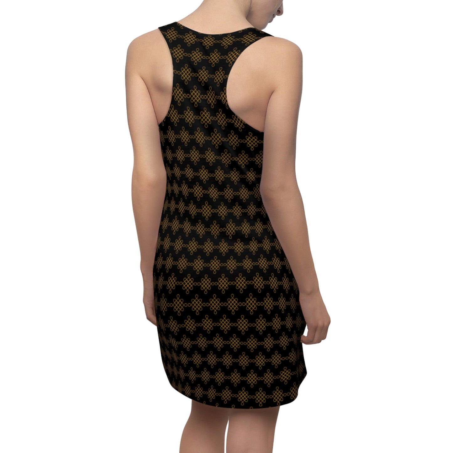 Schwarzes Damen Sommerkleid mit goldenem Muster