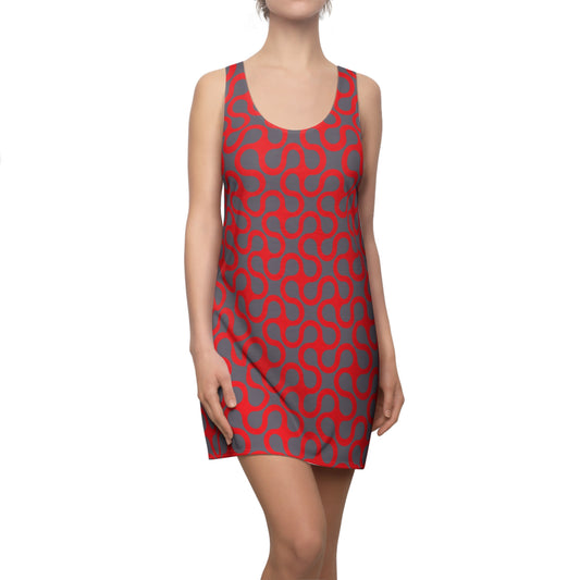 Rotes Damen Kleid Abstrakt Grau Racerback Sommer Casual