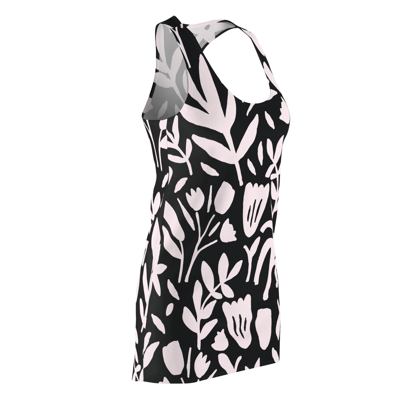 Schwarz Rosa Blumen Racerback Kleid – Sommer Damenmode