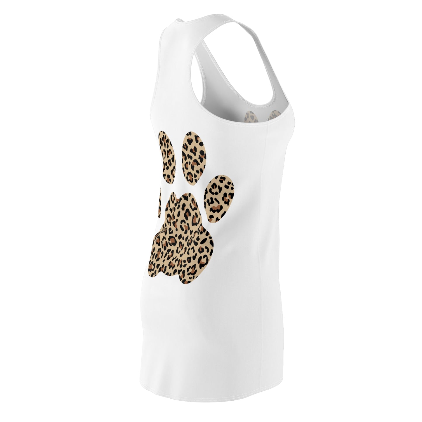 Weißes Damen Racerback Kleid mit Leoparden Pfotenmuster Sommer Design