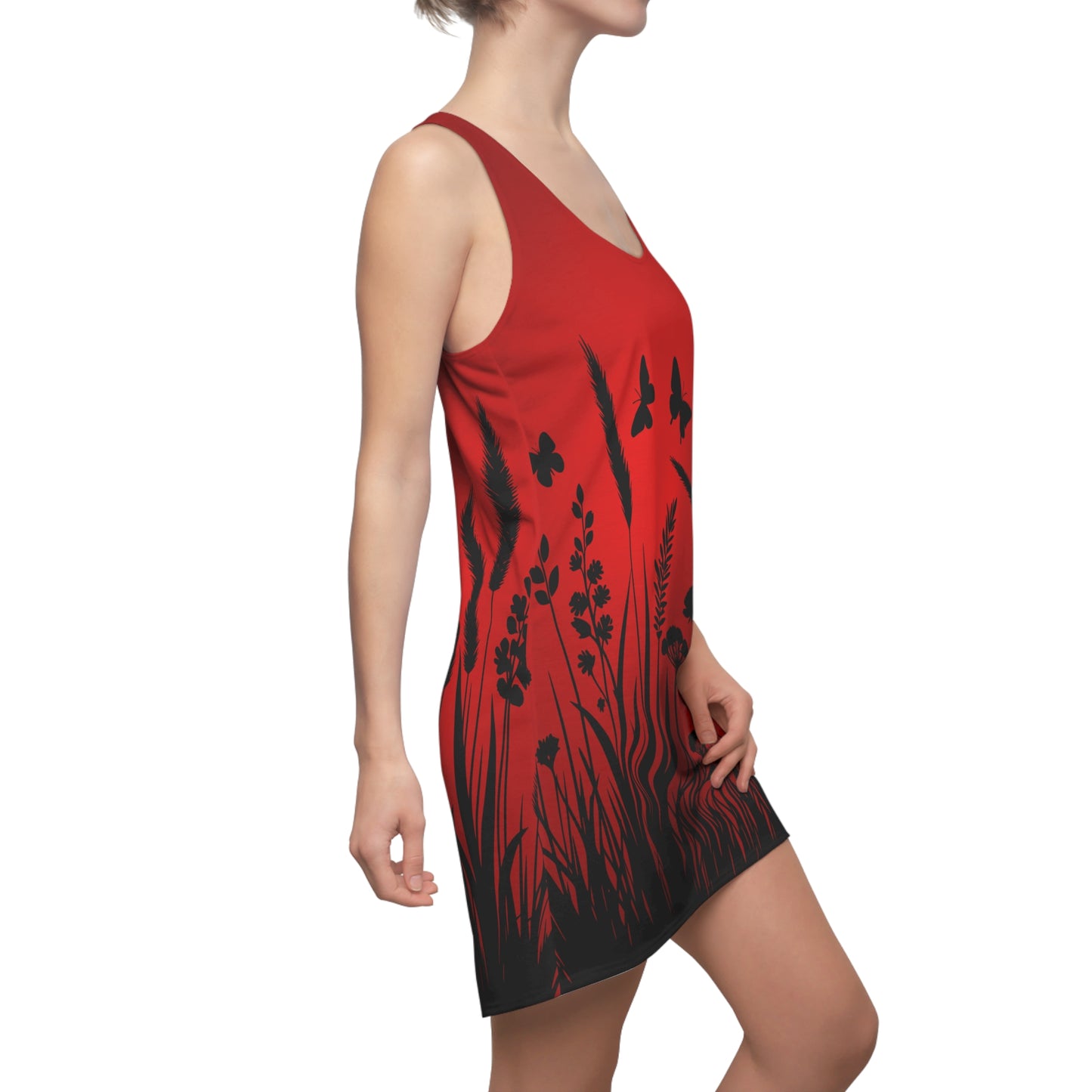 Sunny Butterfly Racerback Dress – Red Summer Dress with Floral Print