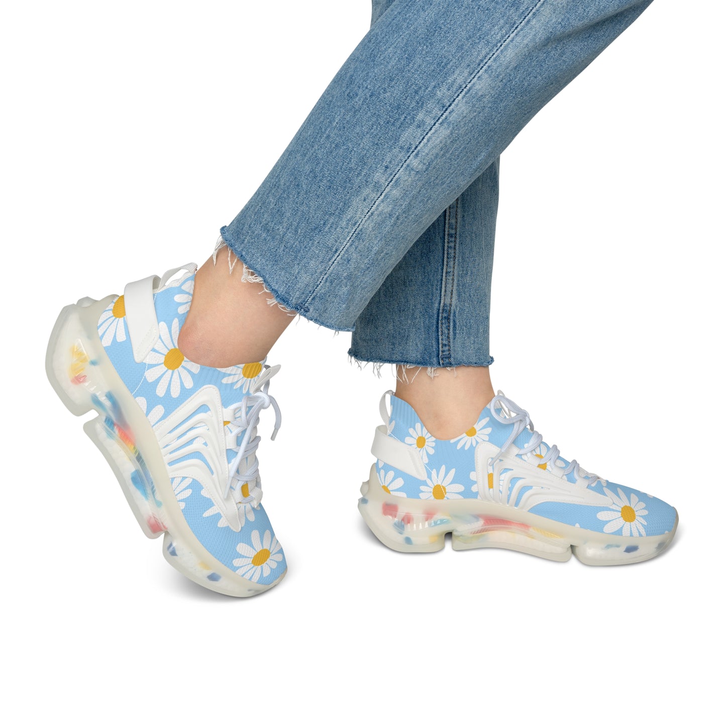 Blaue Damen Sneaker mit Blumenmuster – Stylische Sportschuhe