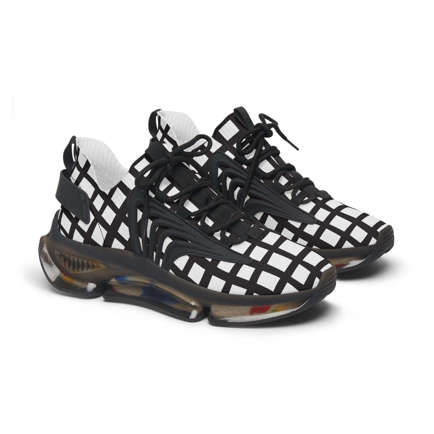 Damen Sneaker Schwarz Weiß Modern Linienmuster Atmungsaktiv