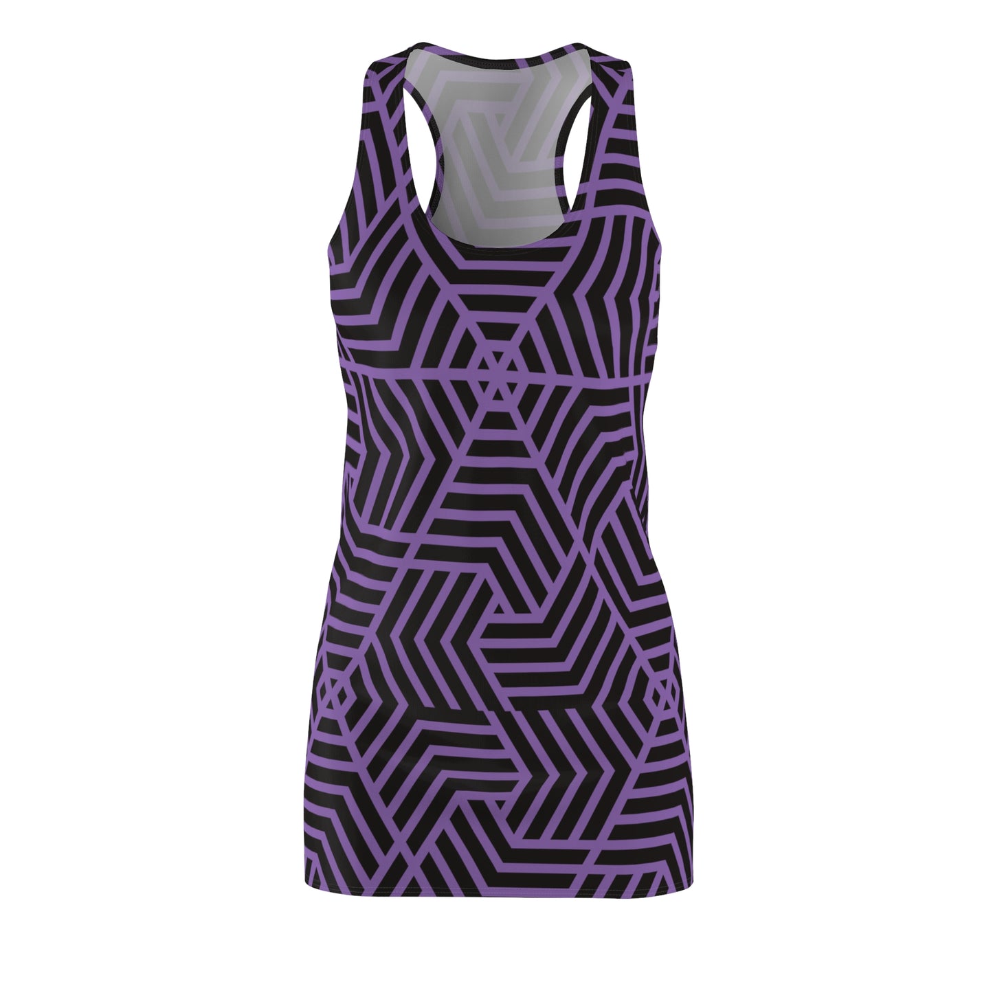 Racerback Kleid Damen – lila Sommerkleid mit geometrischem Muster