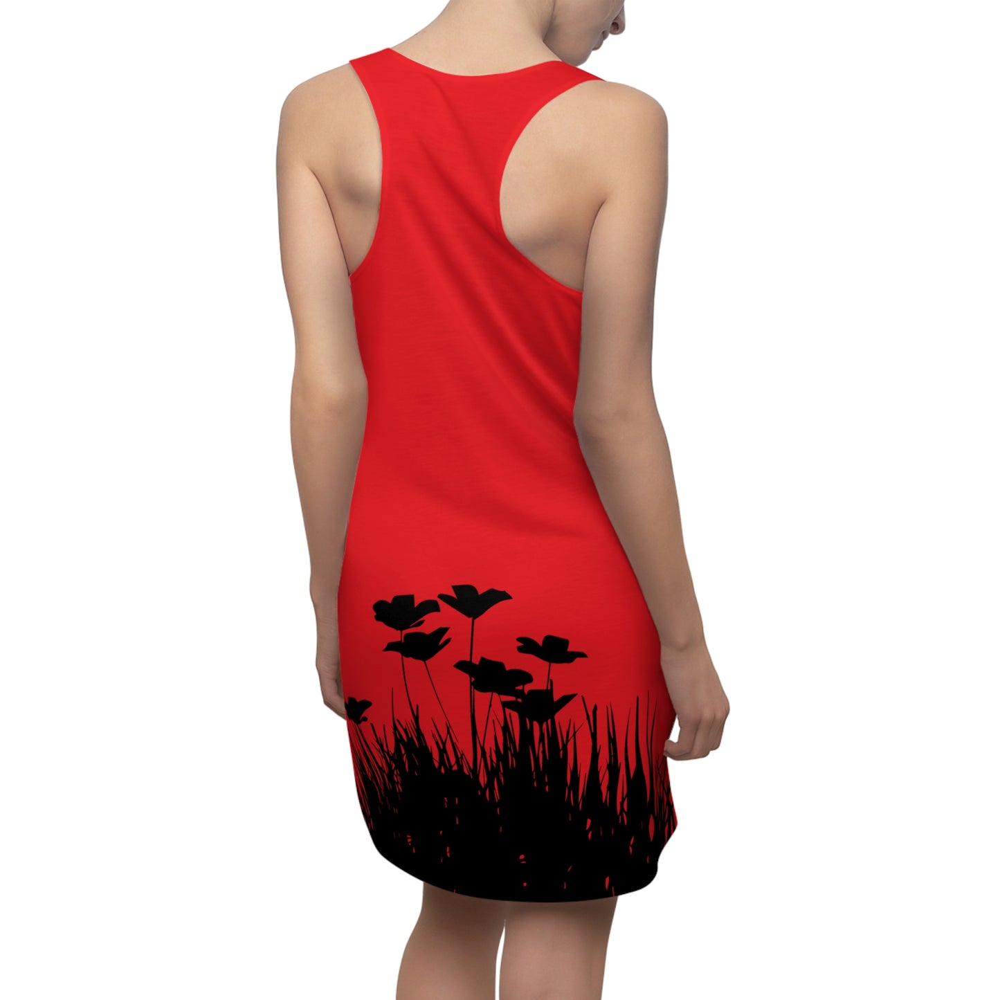 Rot Racerback Damenkleid – Botanisches Sommerkleid, Freizeitkleid