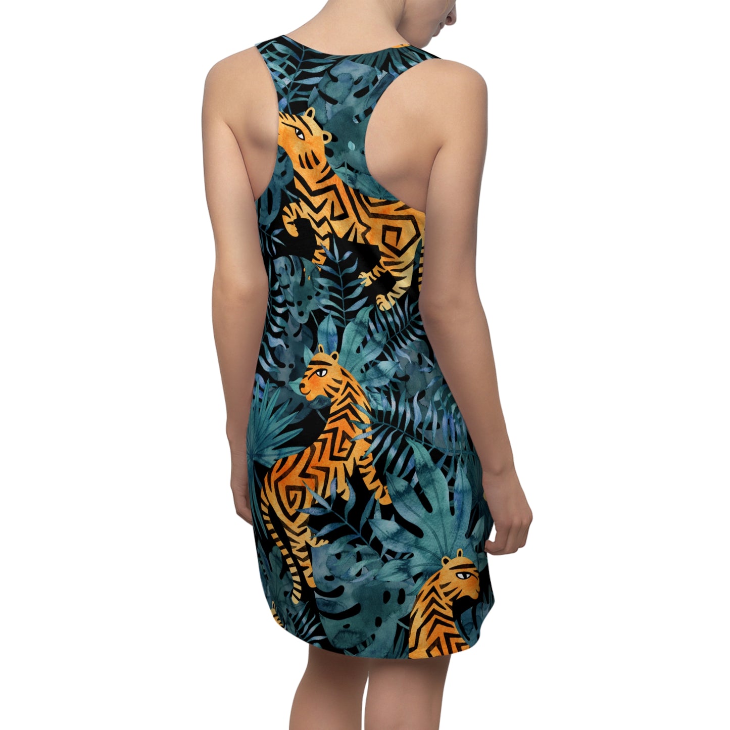 Schwarz Tropen Tiger Racerback Kleid – Exotisches Sommerkleid