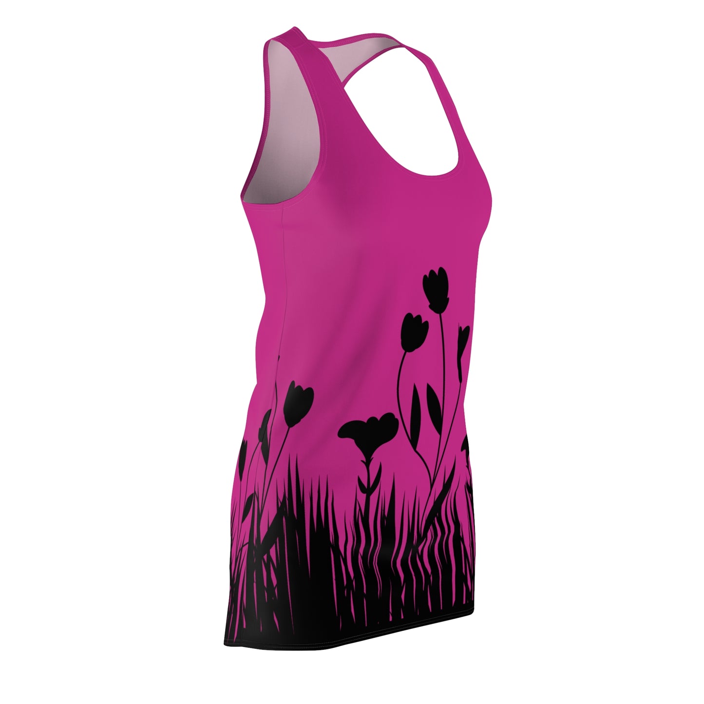 Blumensilhouette Racerback Kleid – Elegant Schwarz Pink