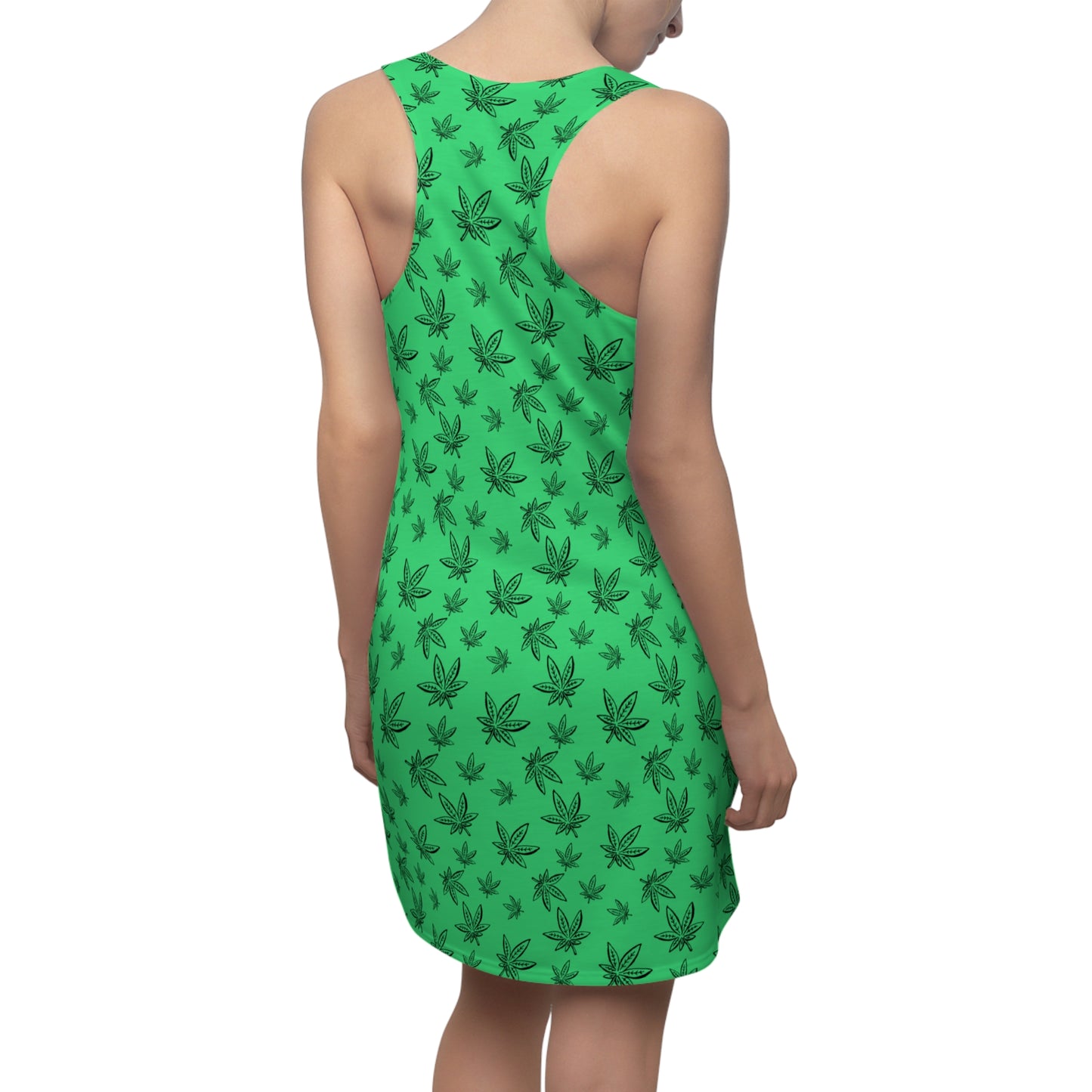 Damen Racerback Kleid Grün mit Cannabis Blättern – Sommer Freizeitkleid