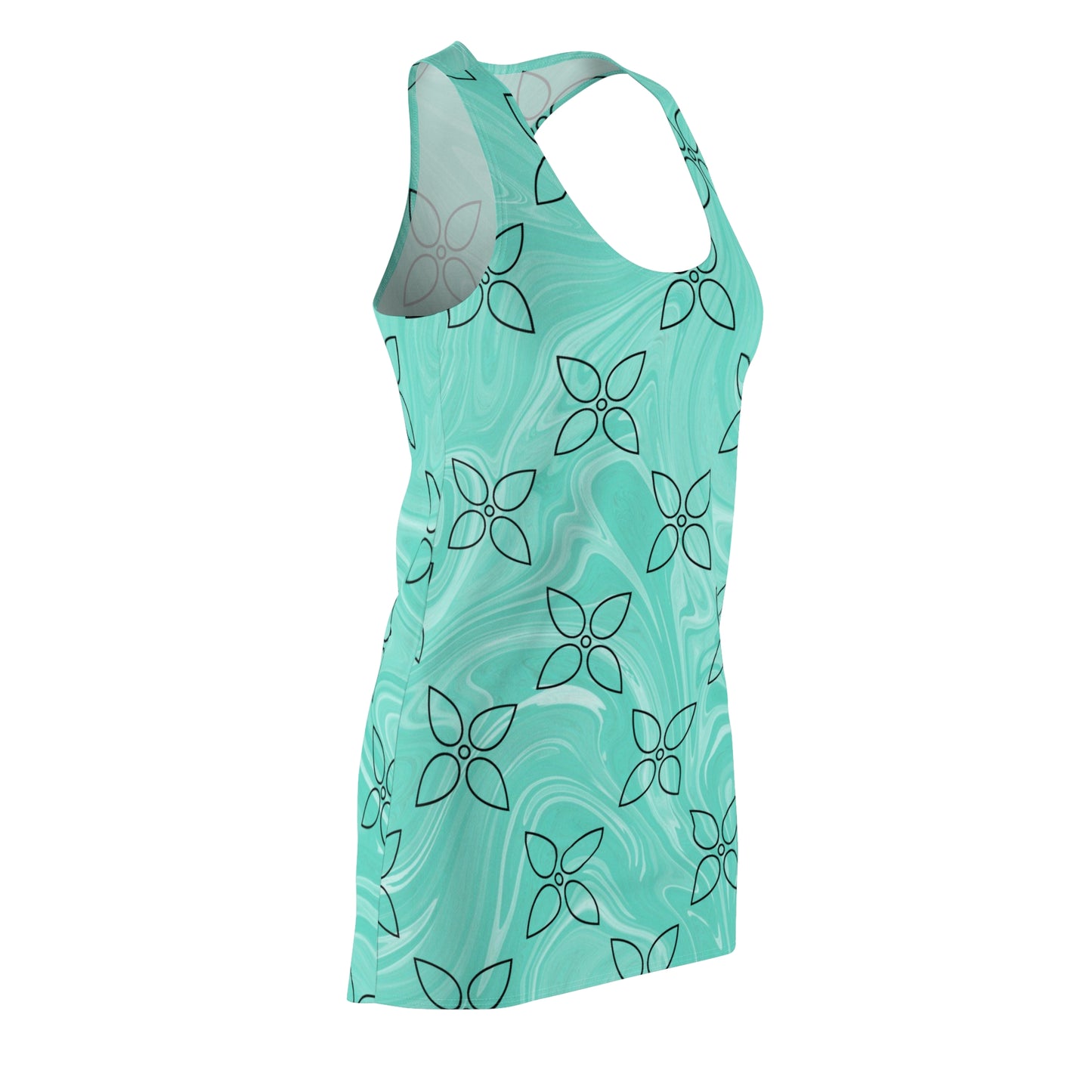 Türkis Blumen Racerback Kleid – Leicht & Stilvoll