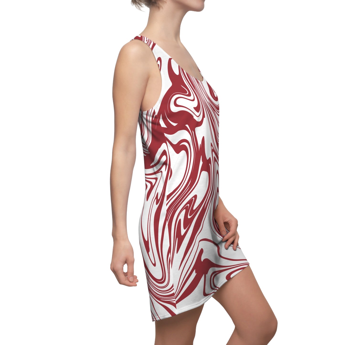 Abstrakt Racerback Kleid – Rot Weiß Sommerkleid