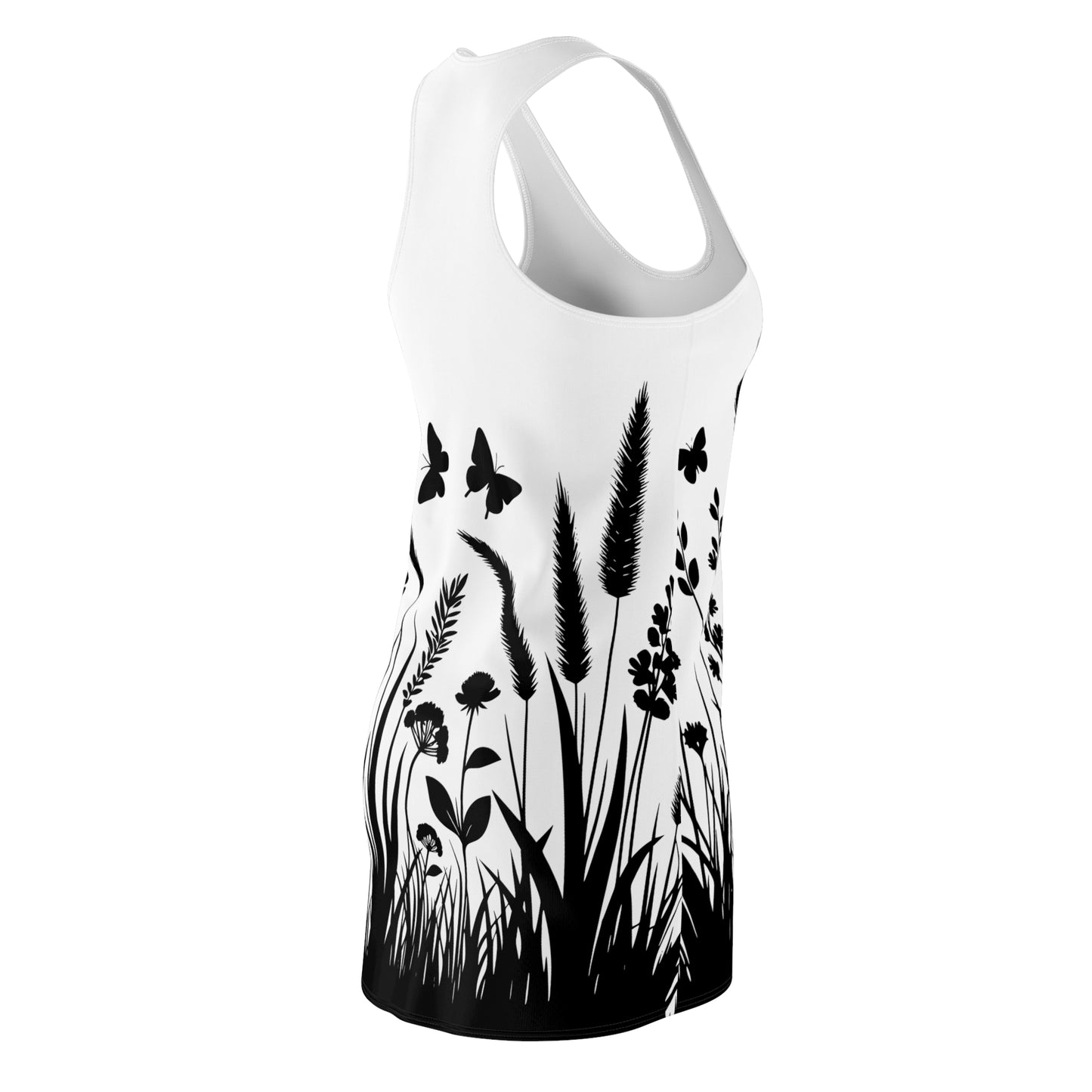 Naturmuster Racerback Kleid – Schmetterling & Blumen Design