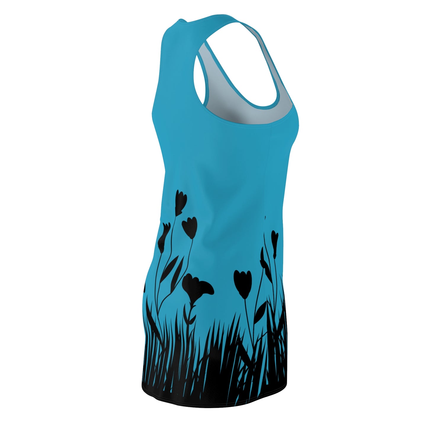 Blumensilhouette Racerback Kleid – Elegant Schwarz Türkis