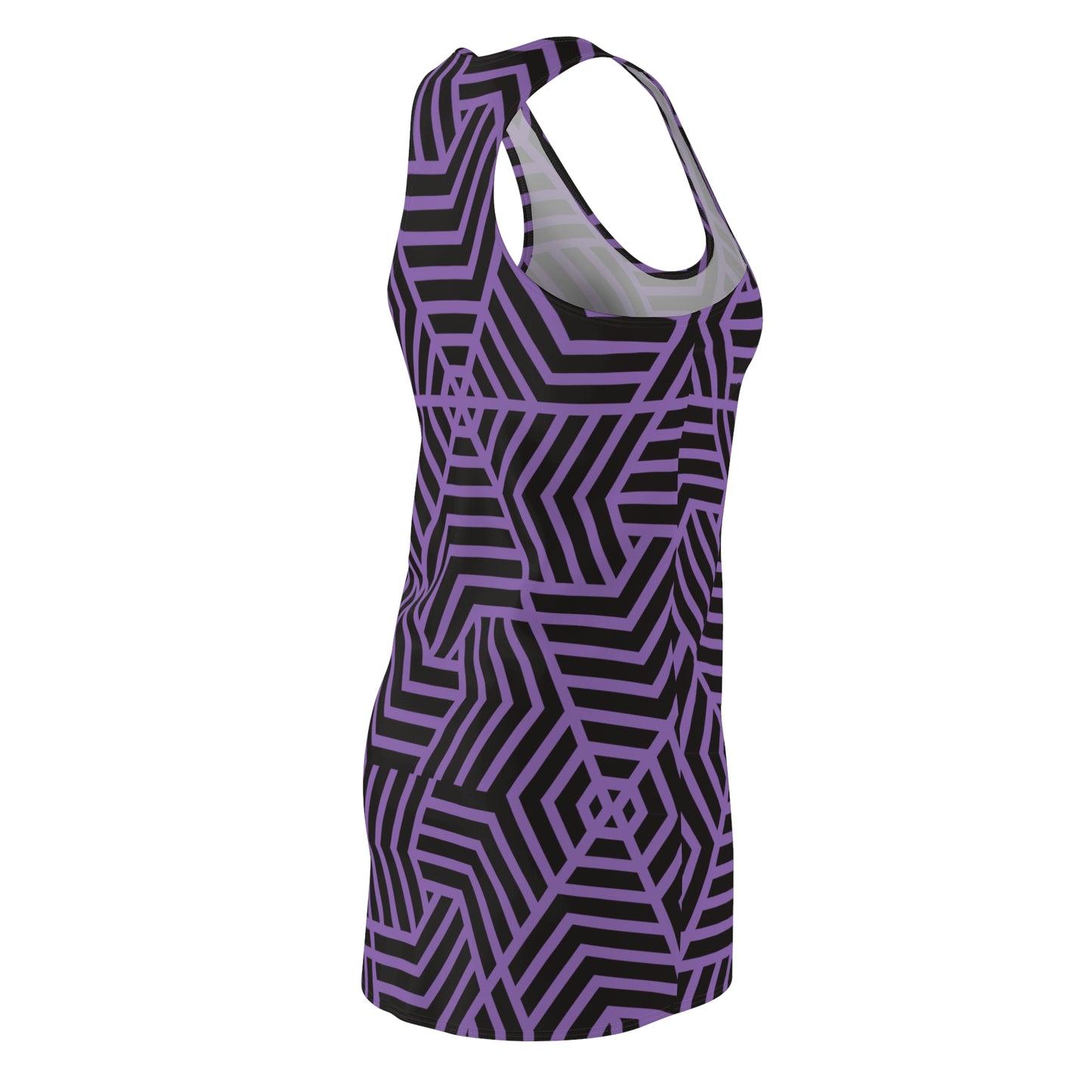 Racerback Kleid Damen – lila Sommerkleid mit geometrischem Muster