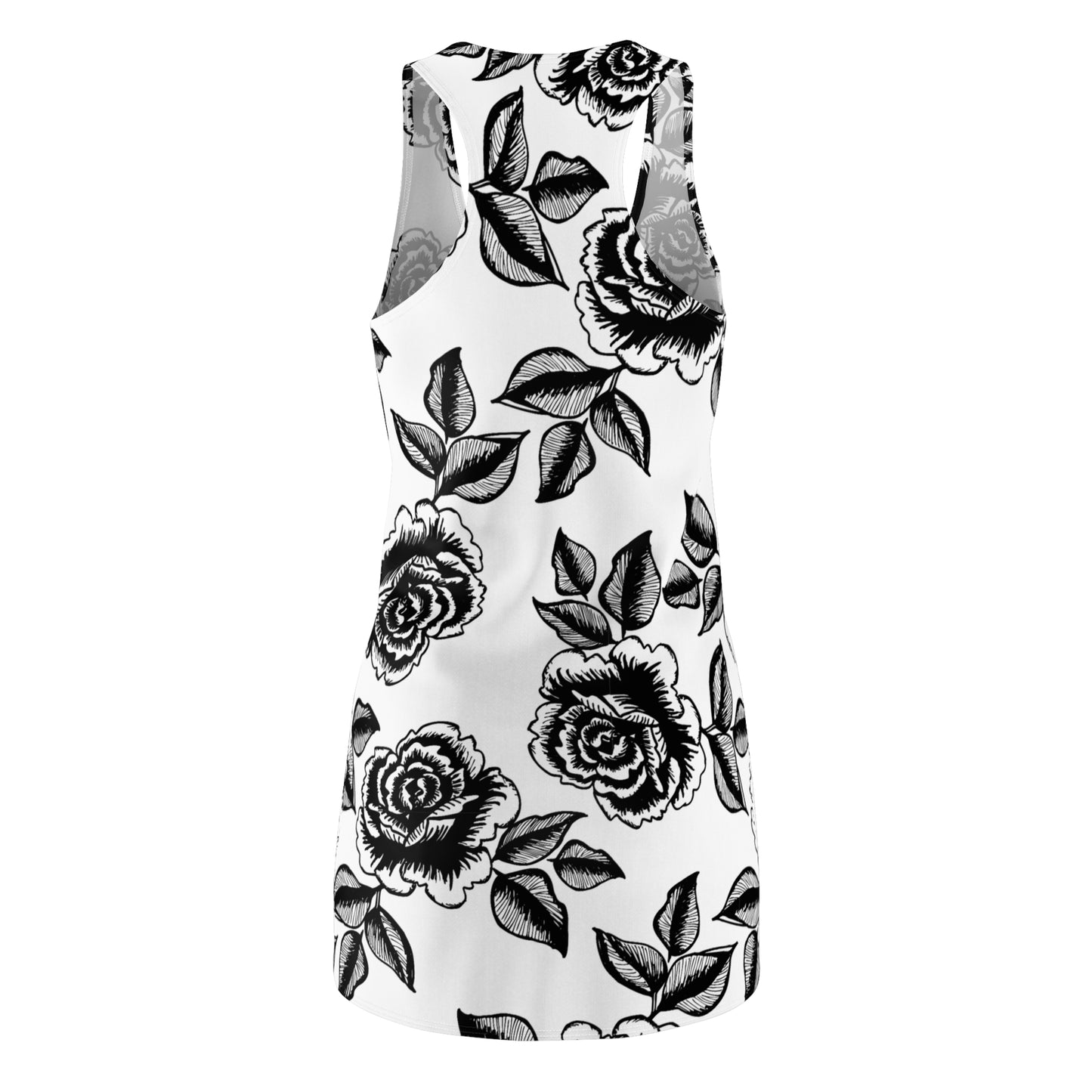 Floral Racerback Kleid – Schwarz-Weiß Rosenmuster, Sommer & Freizeit