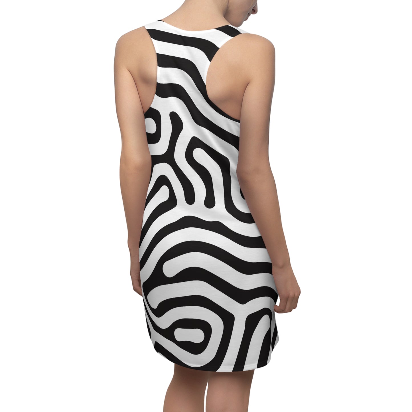 Abstrakt Racerback Kleid – Schwarz Weiß Damenmode
