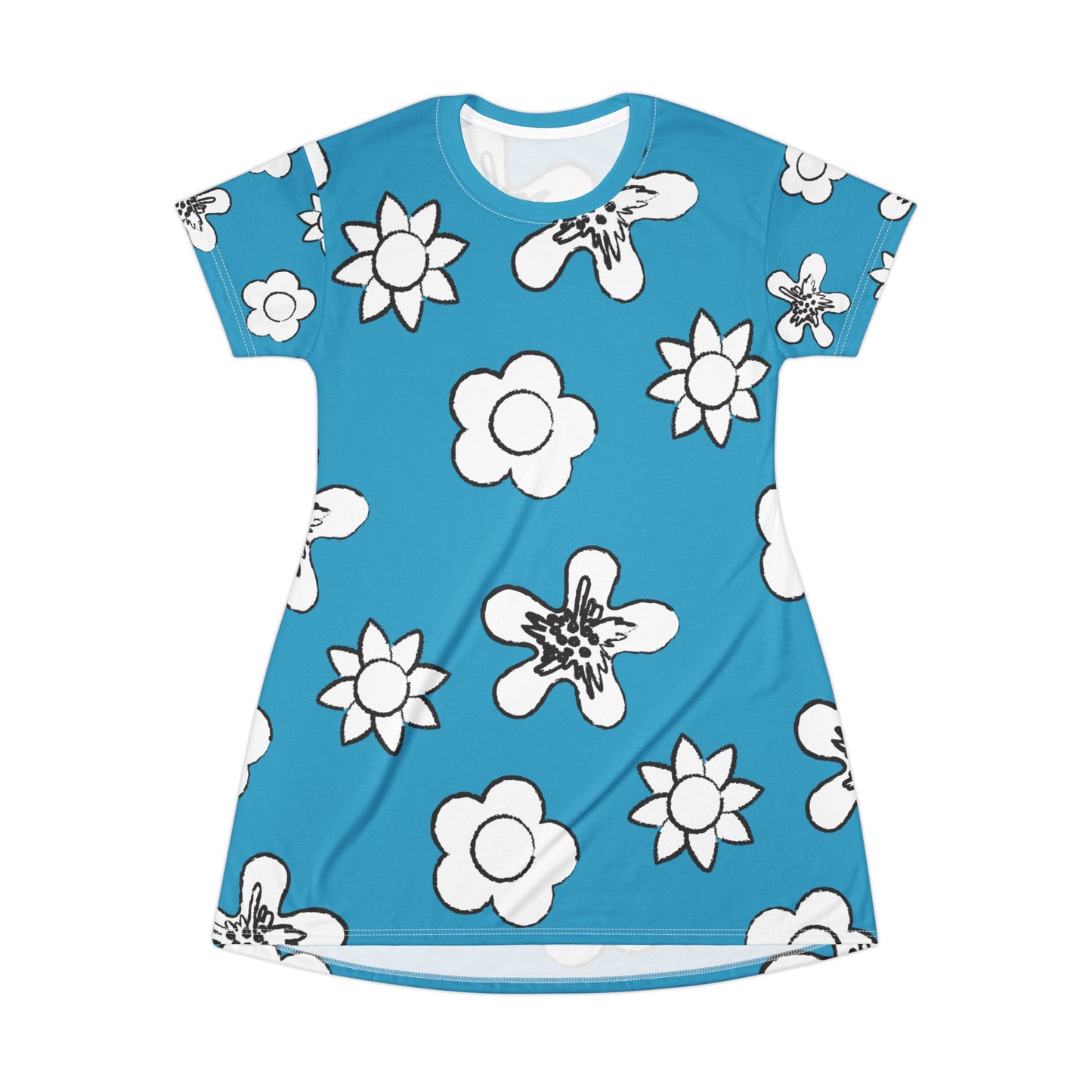 Türkises Damen Kleid Floral T-Shirt Sommer Boho Casual Premium