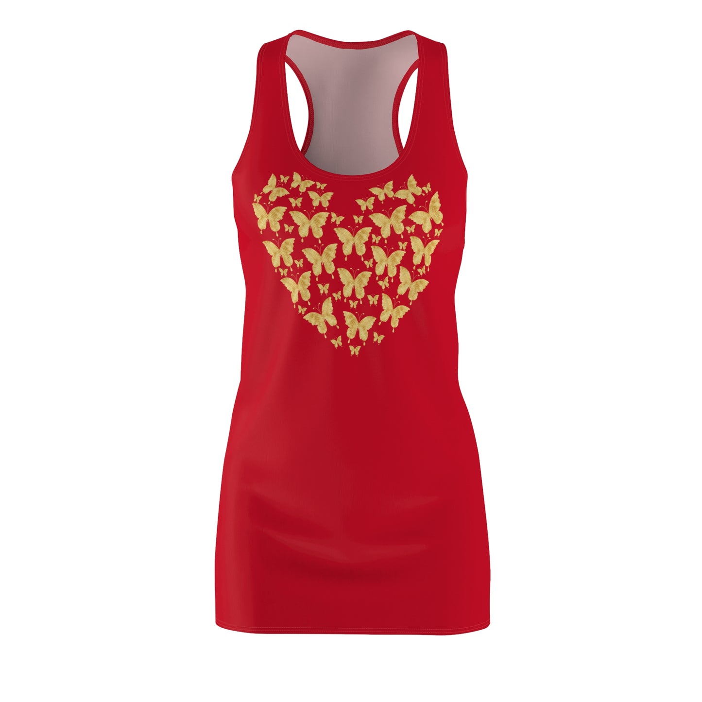 Dunkelrot Schmetterlingsherz Racerback Kleid – Gold Sommerkleid