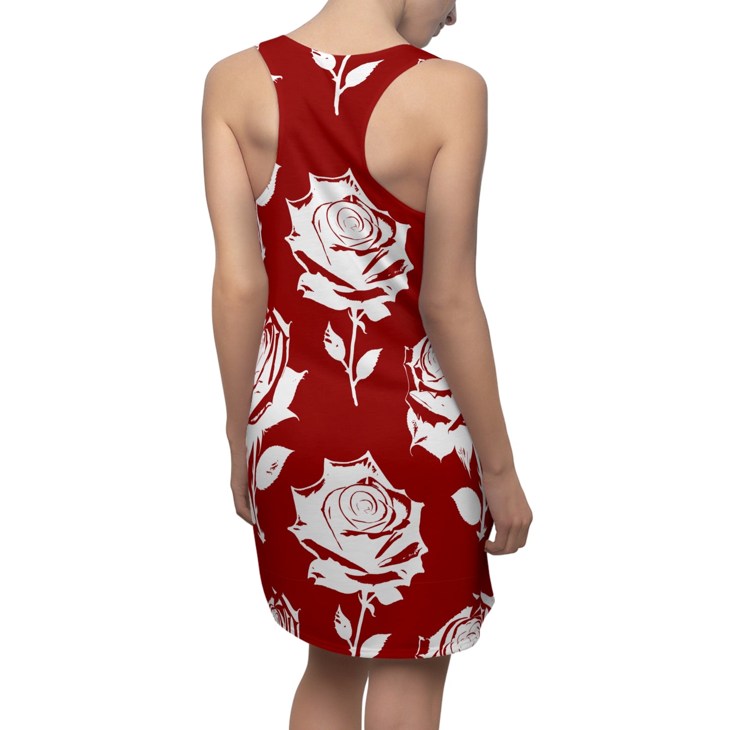 Racerback Kleid Damen – Rot Weiß Sommerkleid mit Rosenmuster Elegant