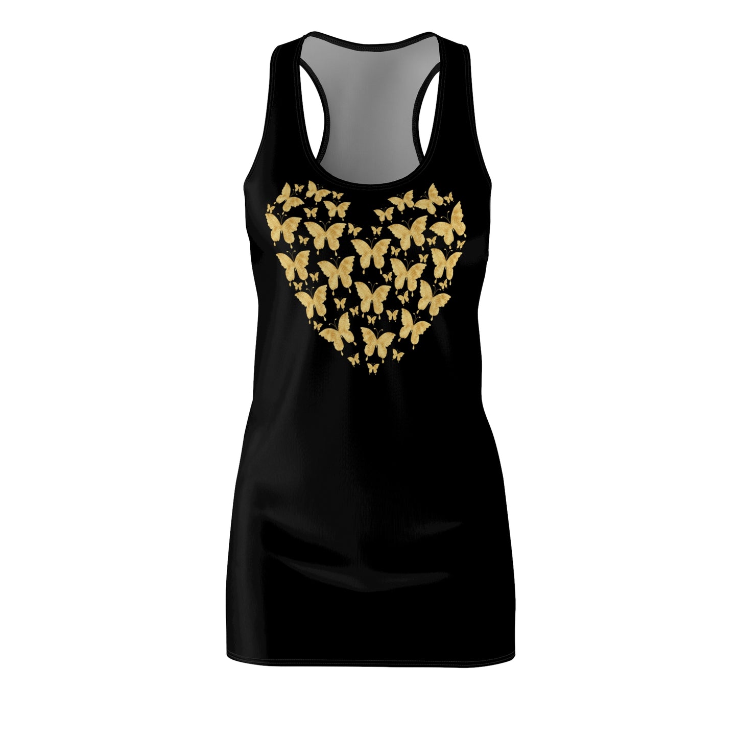 Schwarz Schmetterlingsherz Racerback Kleid – Gold Sommerkleid