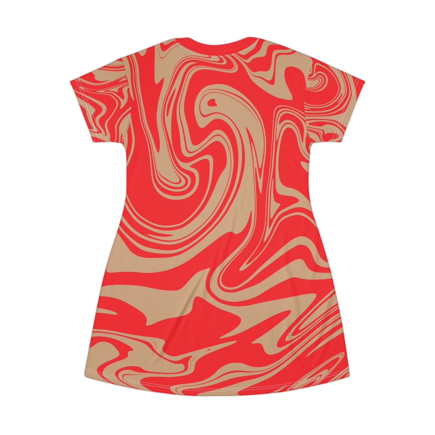 Rotes Damen Kleid Marmor Print T-Shirt Sommer Casual Elegant