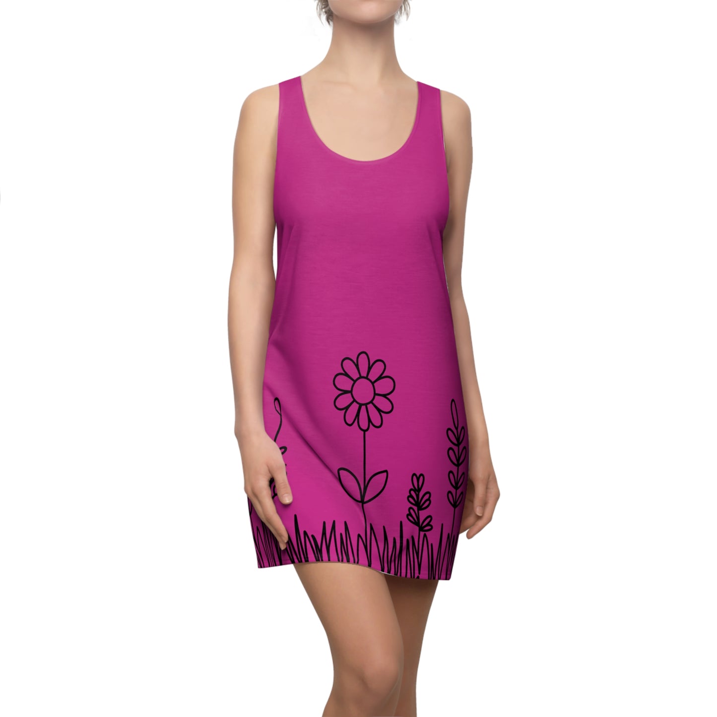 Pink Blumen Racerback Kleid – Bequemes Sommerkleid