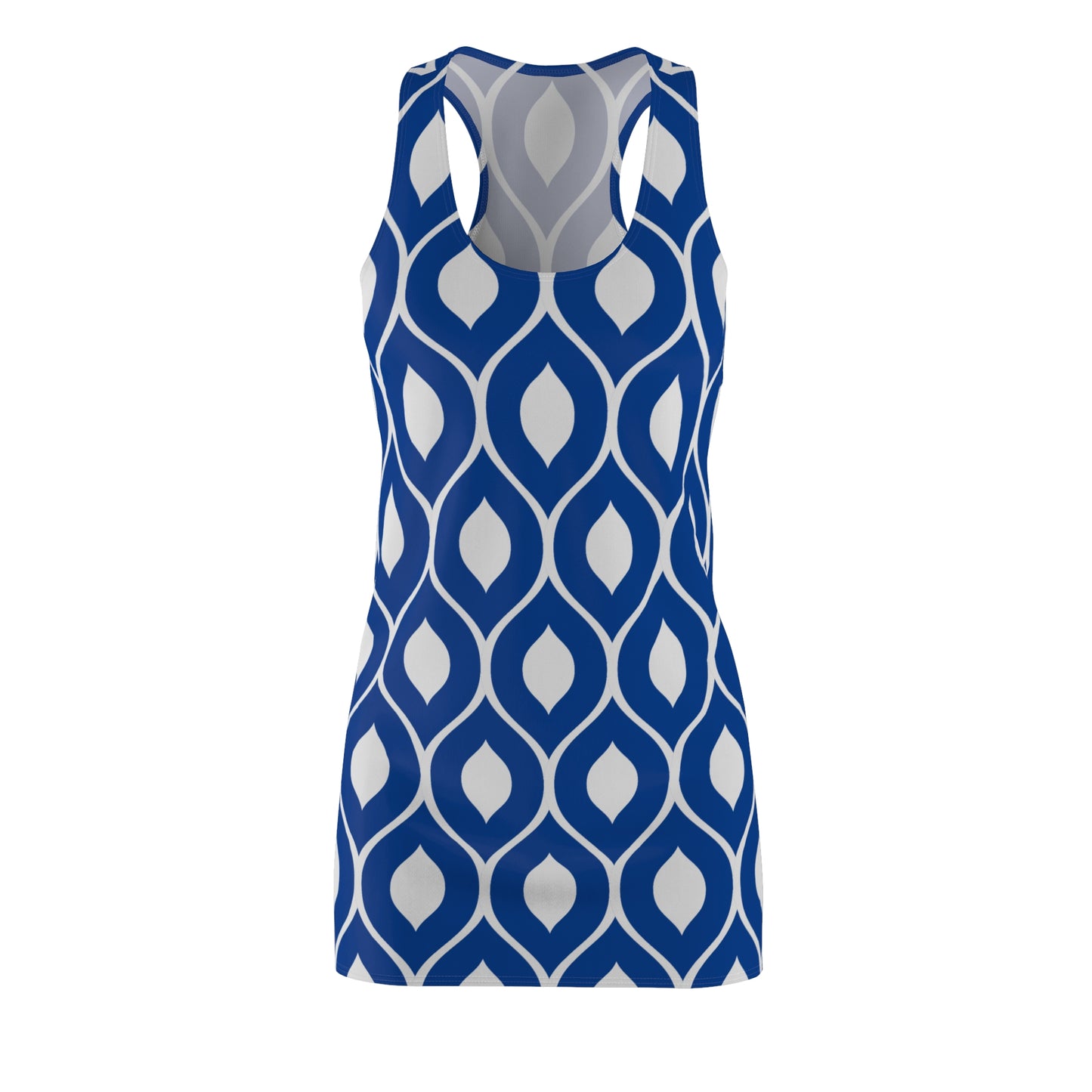 Blau Grau Geometrie Racerback Kleid – Stilvolles Sommerkleid