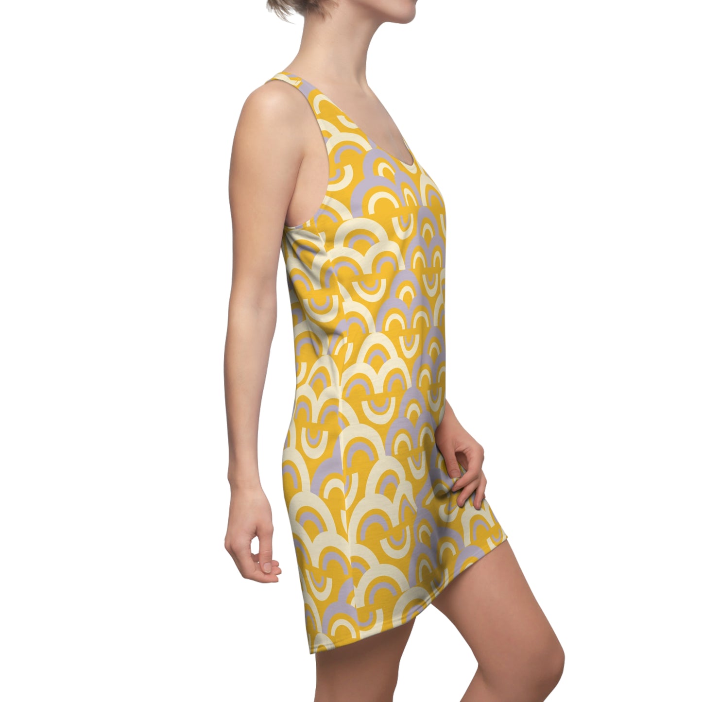 Damen Racerback Kleid gelb Pastell Bogenmuster Bequemes Freizeitkleid