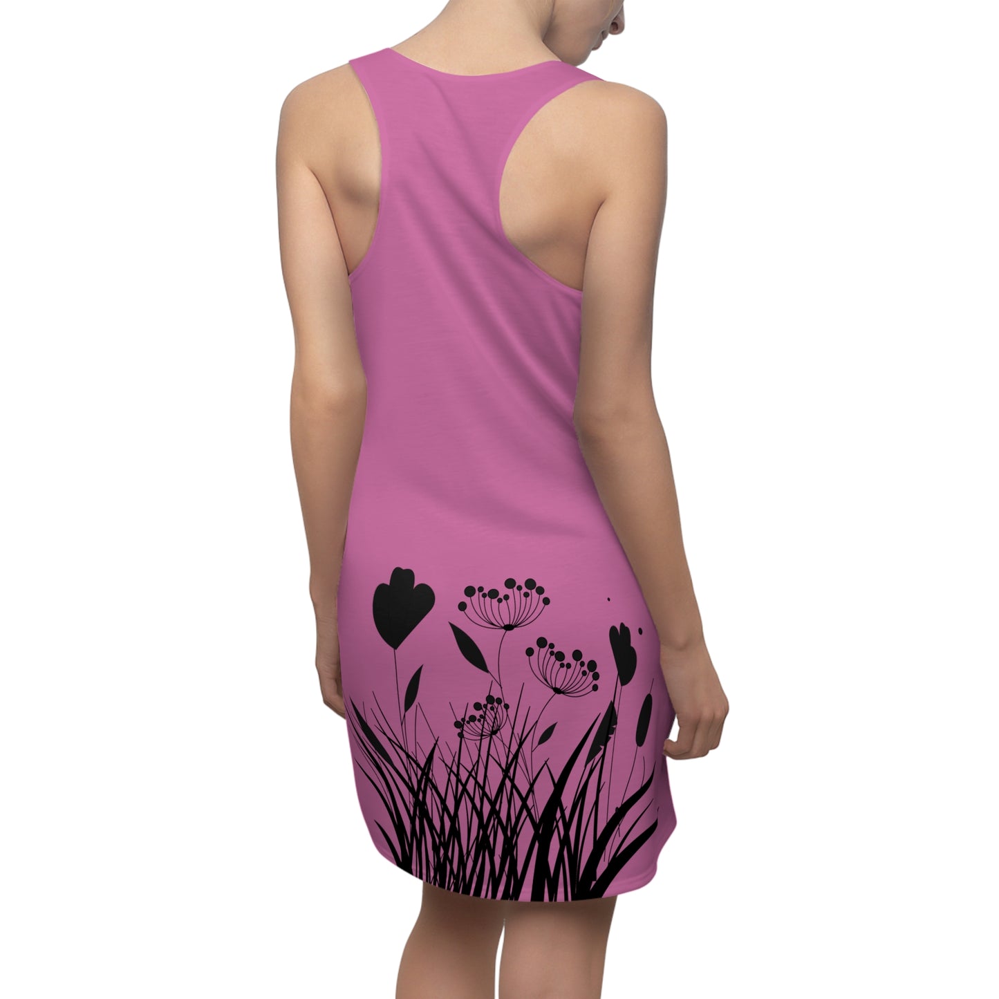 Schwarz Hellpink Blumen Racerback Kleid – Elegantes Sommerkleid