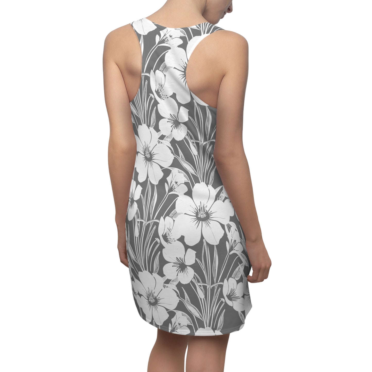 Racerback Kleid Damen – Graues Sommerkleid mit Blumenmuster