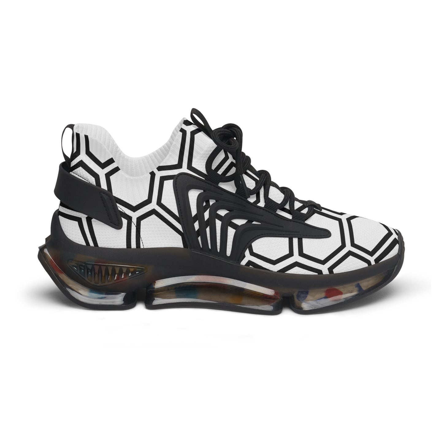 Damen Sneaker Schwarz Weiß Hexa Design Atmungsaktiv Mesh