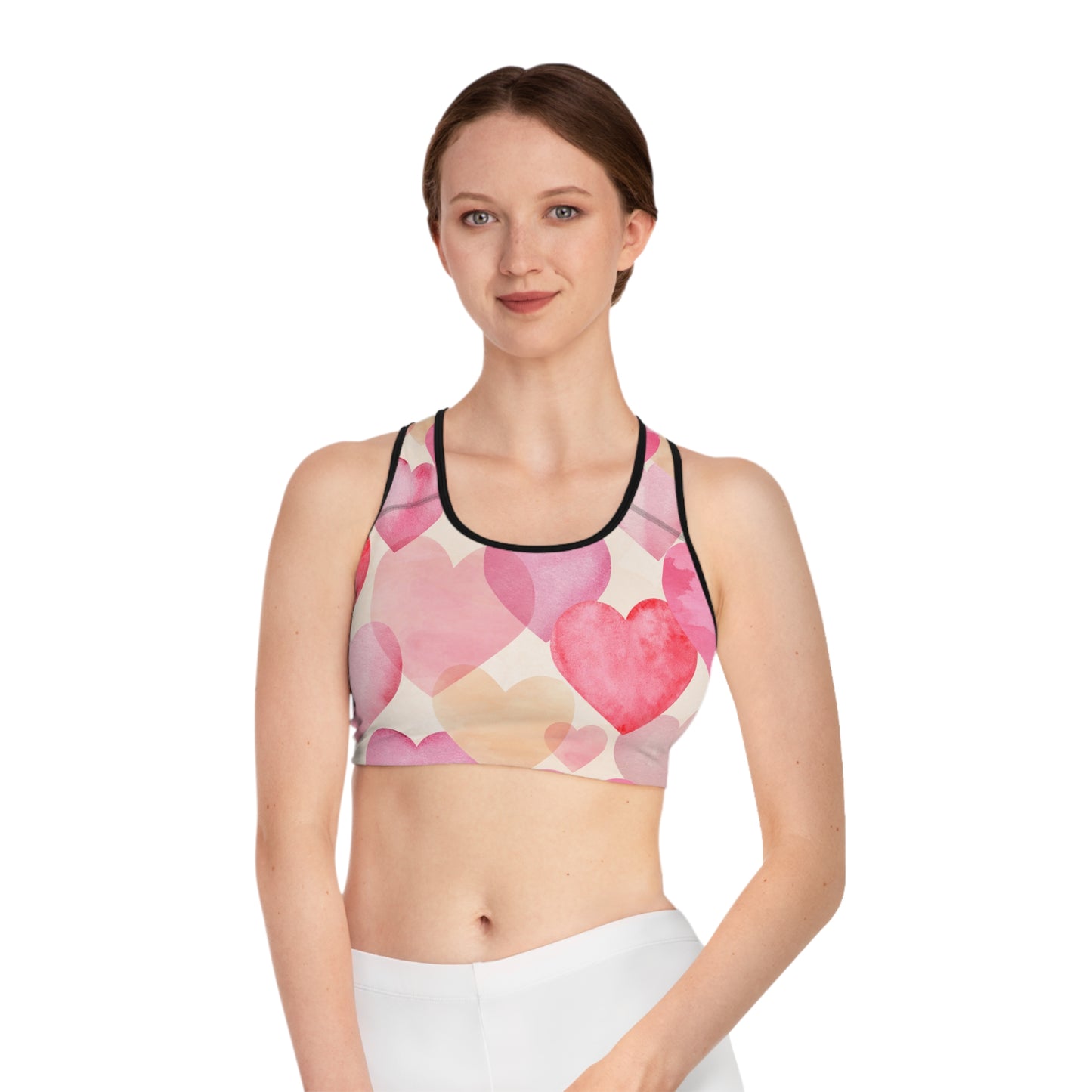 Damen Sport BH Herz Print Pink Rot Atmungsaktiv Yoga Fitness Top