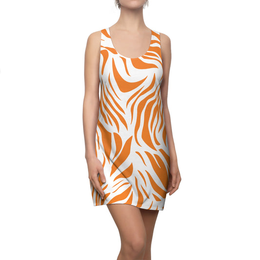 Damen Racerback Kleid – Zebra Print in Orange & Weiß, Vibrant Dress