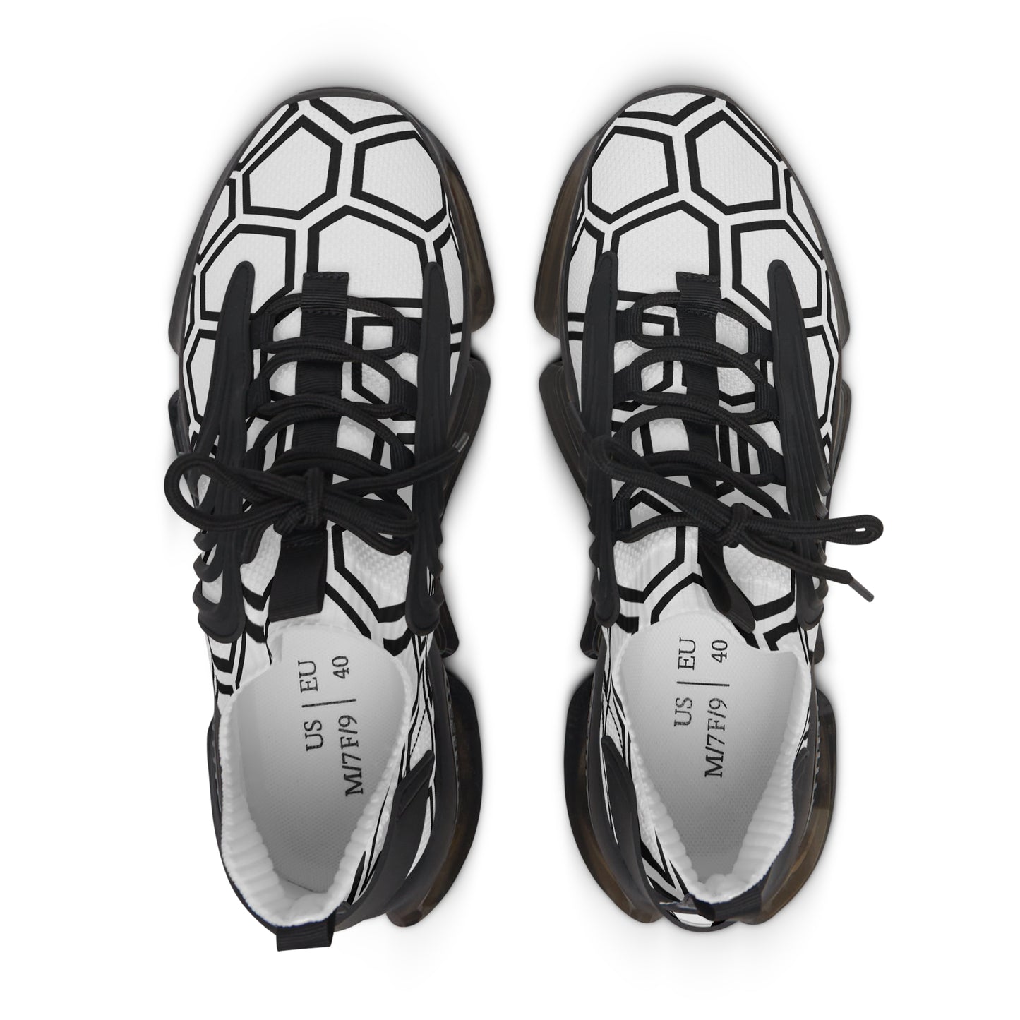 Damen Sneaker Schwarz Weiß Hexa Design Atmungsaktiv Mesh